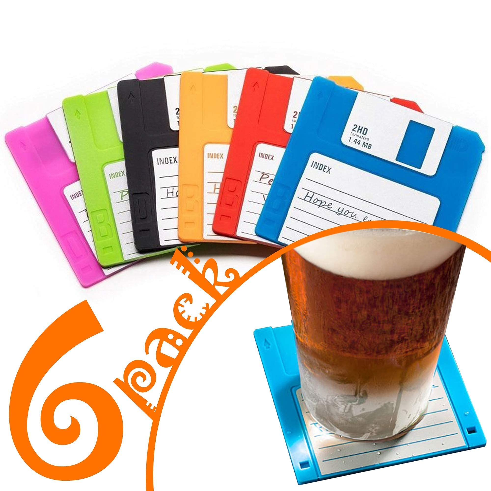 Retro Floppy Disk Coasters Set of 6 - Durable Heat Resistant & Non-Slip Silicone Coasters - Unique Gift for Tech Enthusiasts - Perfect for Home, Office, and Gaming Setups