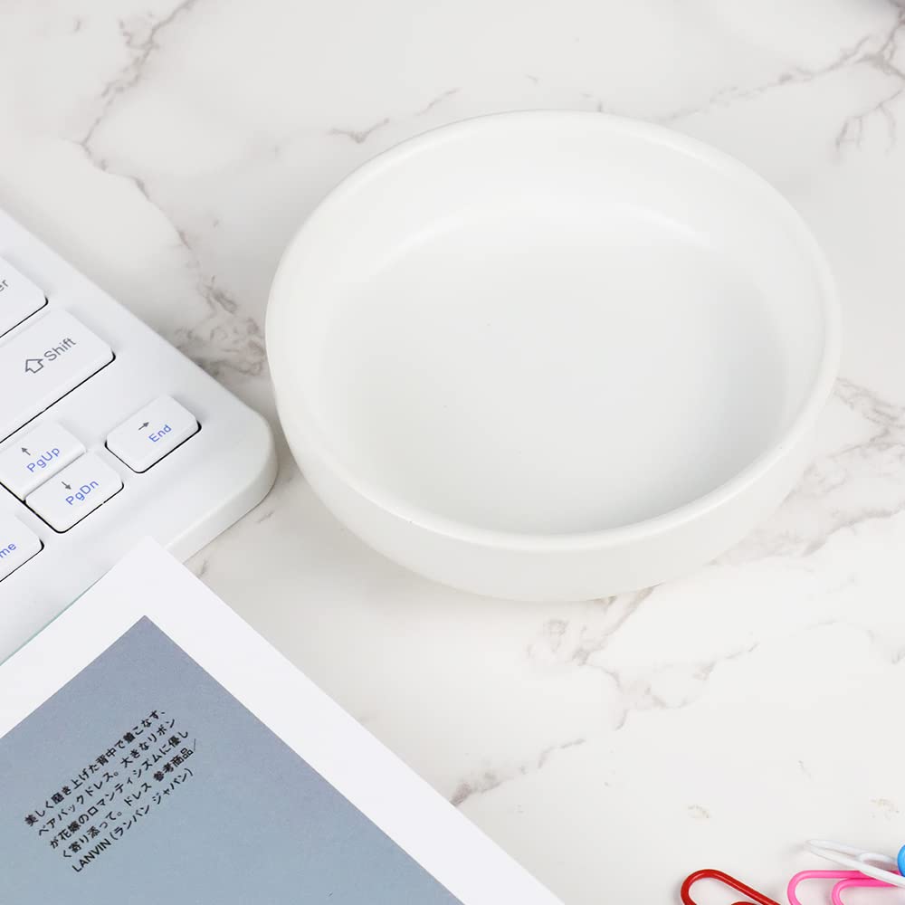 Cute White Ceramic Paper Clip Holder - Round Desk Organizer for Paperclips, Binder Clips & Push Pins | Perfect Office Accessory for Desk Organization & School Supplies