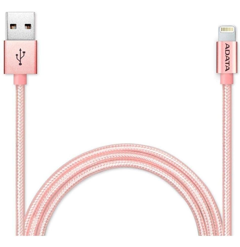 ADATA MFi Certified Lightning Cable 3.3ft Aluminum Rose Gold - Fast Charging & Data Sync for iPhone 14/13/12/11/X/8/7 - Durable Braided Cord for Home, Office & Travel Use