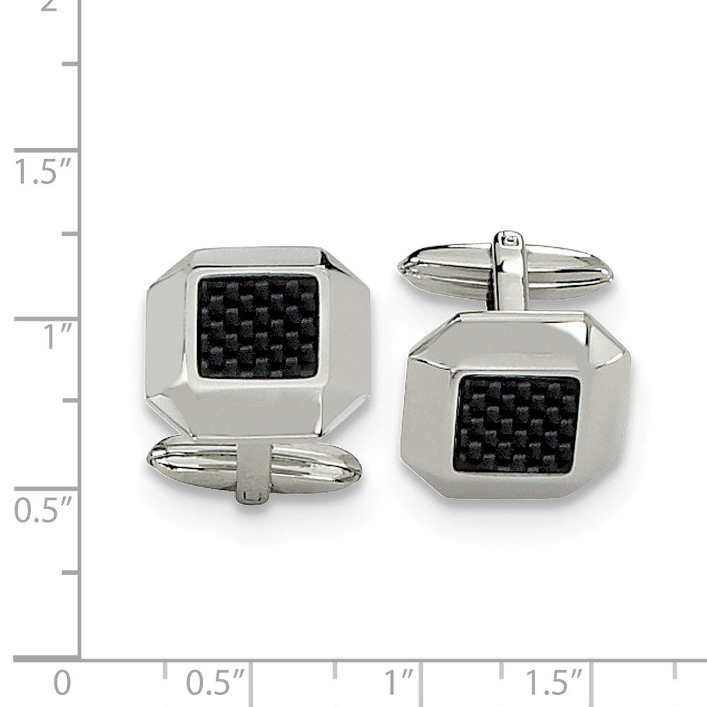 Premium Stainless Steel Polished Black Carbon Fiber Inlay Cufflinks for Men - Elegant Dress Accessories for Weddings, Business Meetings & Formal Events