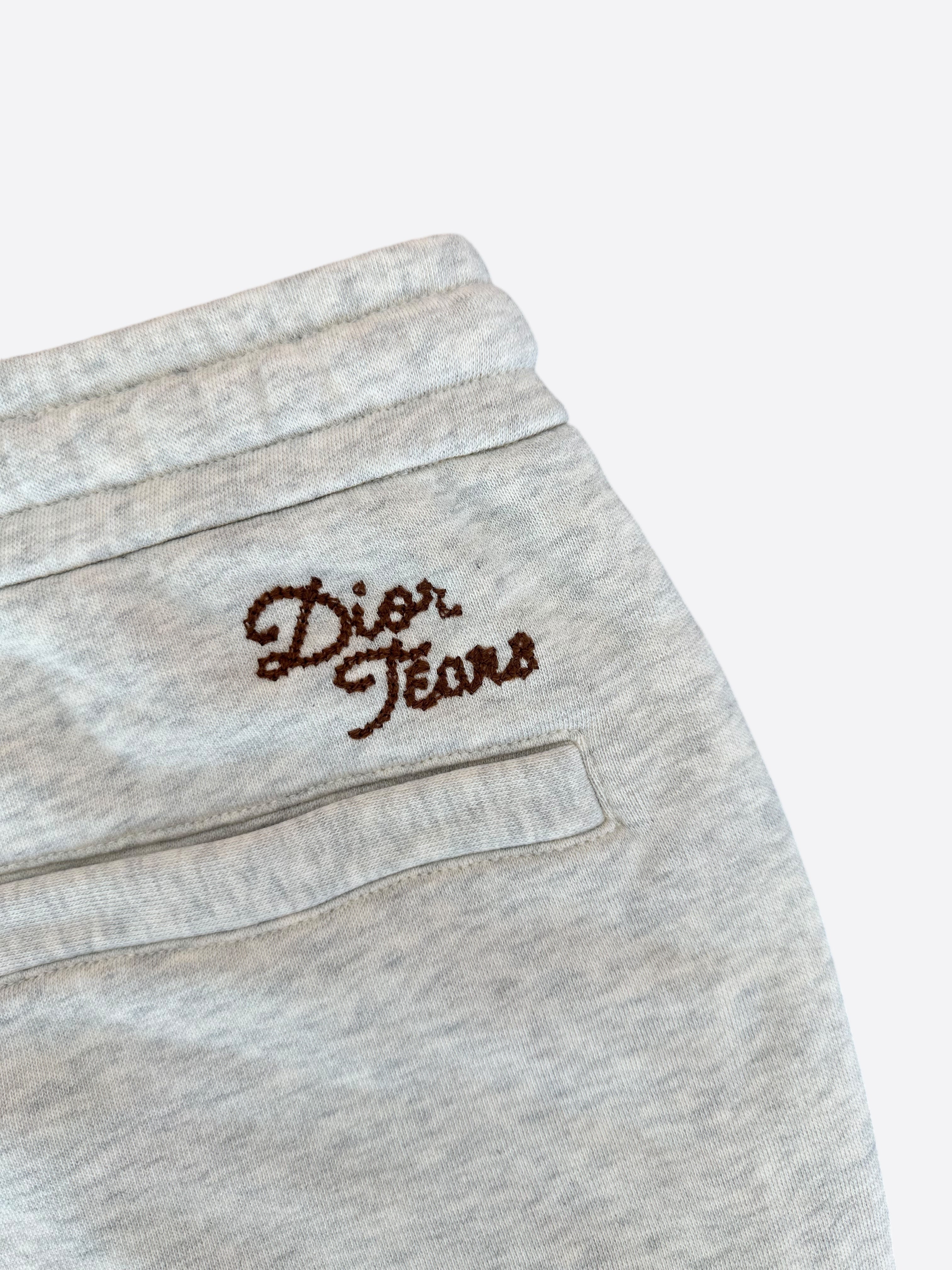 Dior Denim Tears Grey Embroidered Logo Shorts for Men - High-End Designer Casual Shorts with Embroidered Branding - Perfect for Summer Outfits, Beach Vacations & Streetwear Fashion