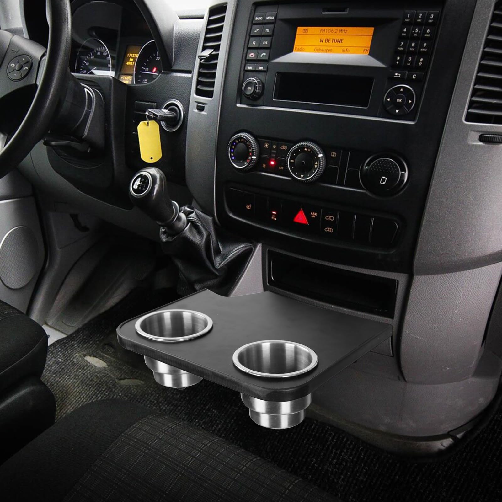 Stainless Steel RV Cup Holder & Snack Tray for 2006-2018 Mercedes-Benz Sprinter NCV3 Camper Van | Phone Table & Drink Accessory | Perfect for Road Trips & Camping