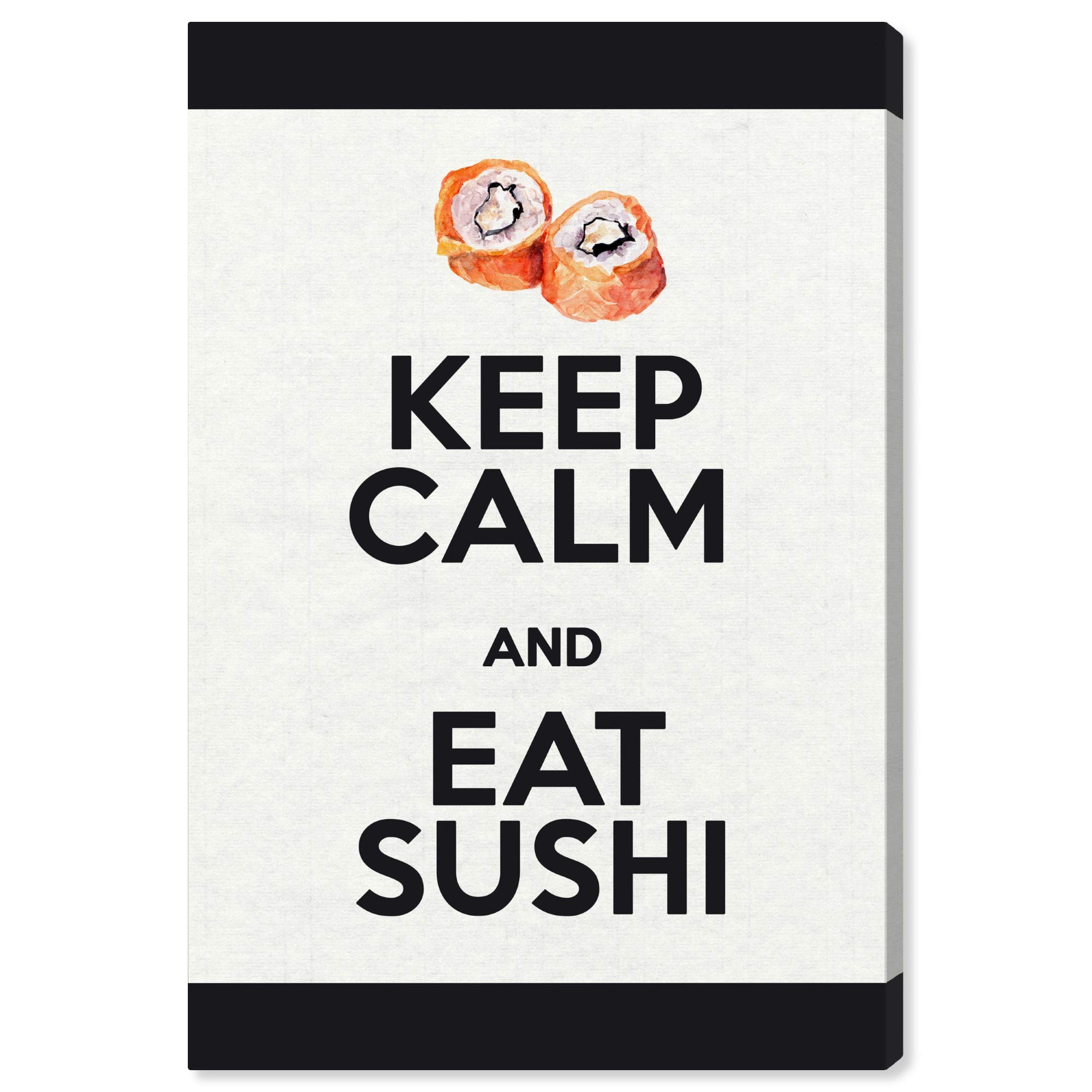 Wynwood Studio 'Eat Sushi Rolls' Canvas Wall Art Print - 16x24 Inch Modern Japanese Food Decor for Kitchen, Dining Room & Restaurant - Pink and White Framed Home Décor