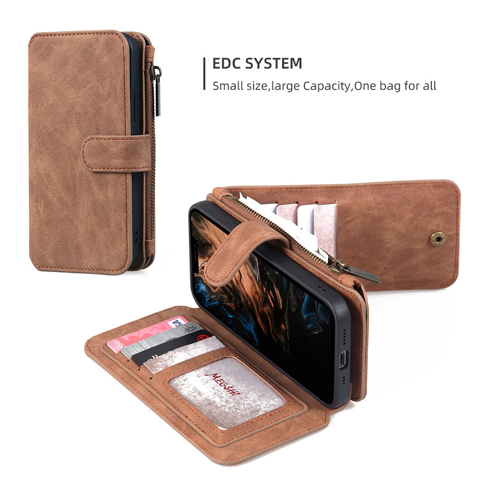 Premium iPhone 13 Mini/Pro/Pro Max Wallet Case - 2-in-1 Magnetic Phone Cover with 14 Card Slots & Zipper Wallet | Protective Holster for Everyday Use, Travel, and Business Meetings