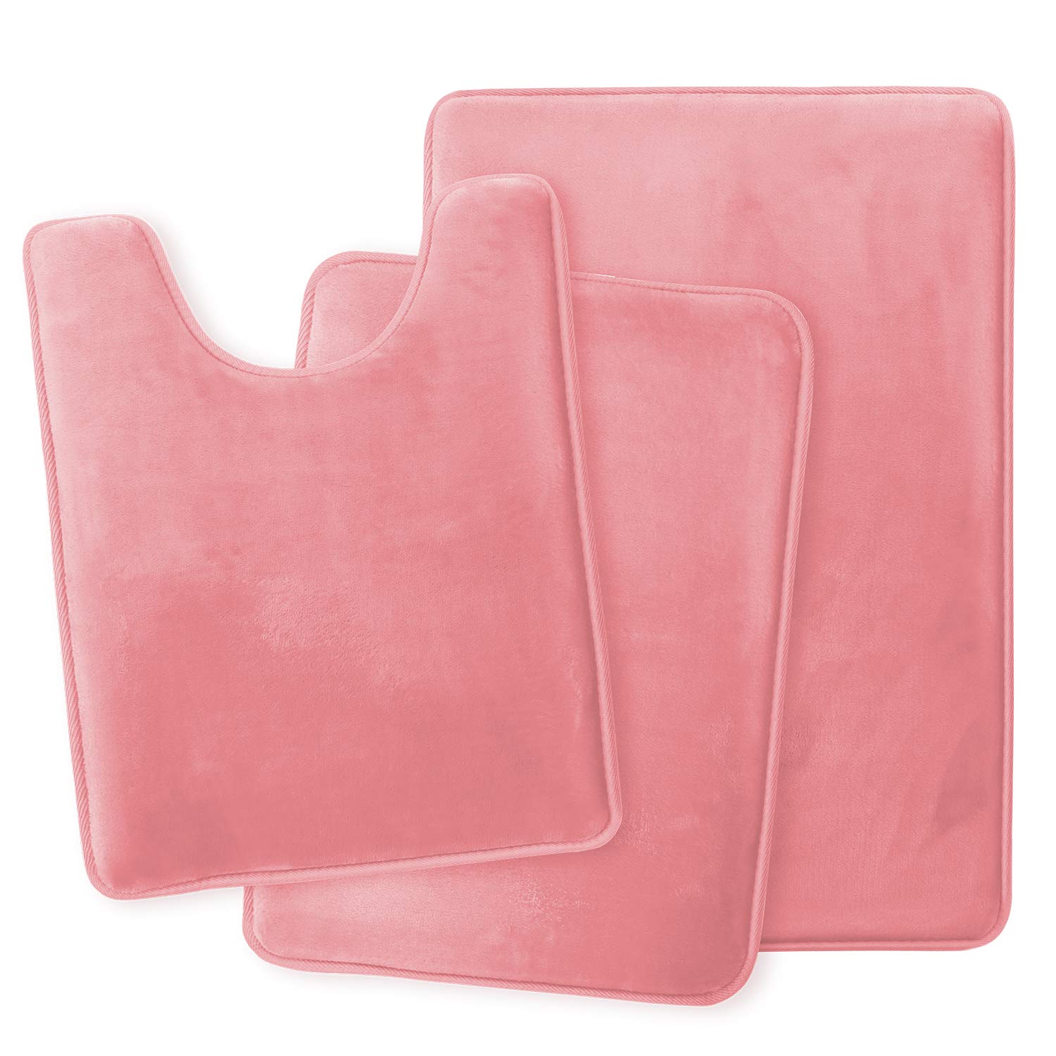 Clara Clark 3-Piece Memory Foam Bathroom Rug Set - Non-Slip Absorbent Velvet Bath Mat, Fast Drying Contour Rug (20
