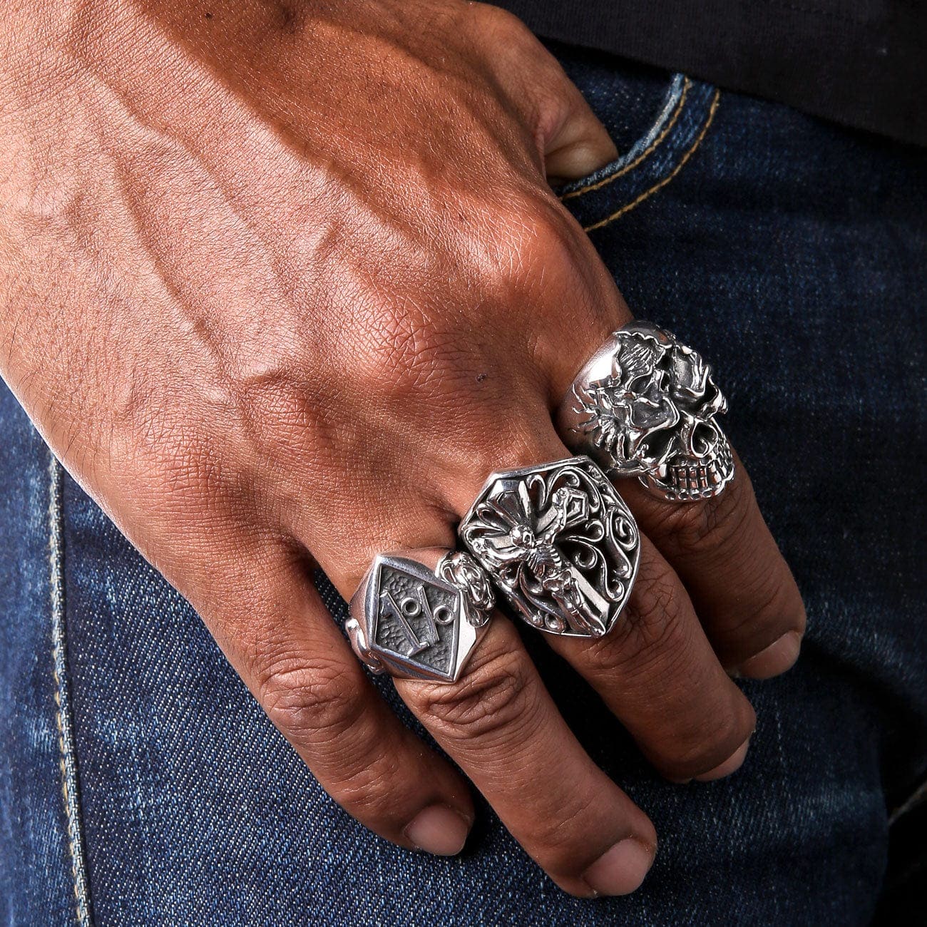 Gothic Sterling Silver Cross Crucifix Skull Skeleton Ring for Men & Women - Perfect for Punk, Rock, Gothic Fashion & Alternative Style Accessories