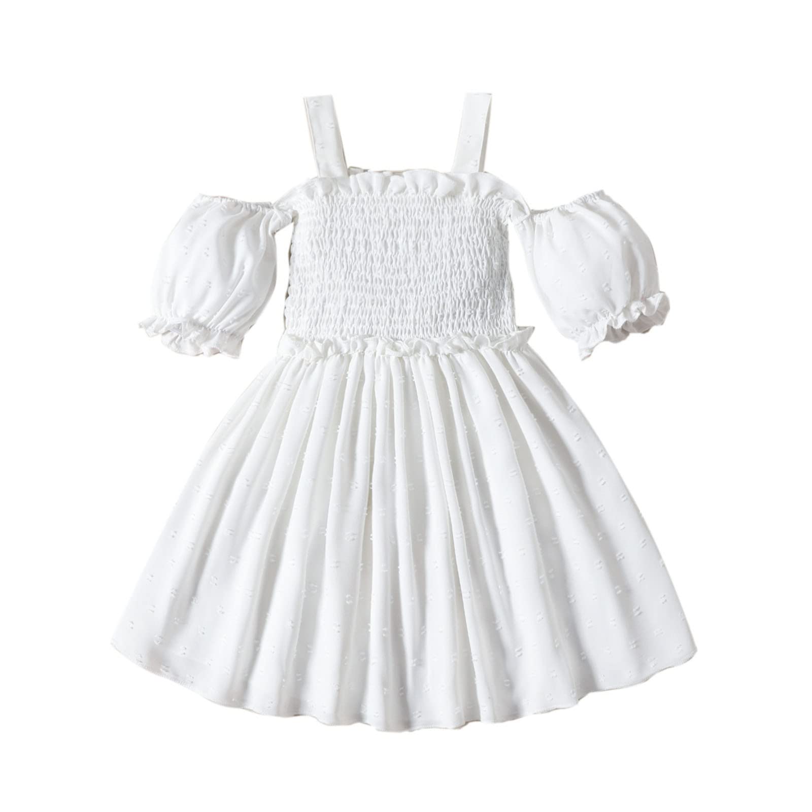 Vintage Princess Dress for Toddler Girls - Short Sleeve Ruffled Solid White Dress (3-4 Years) | Perfect for Birthday Parties, Photo Shoots & Special Occasions