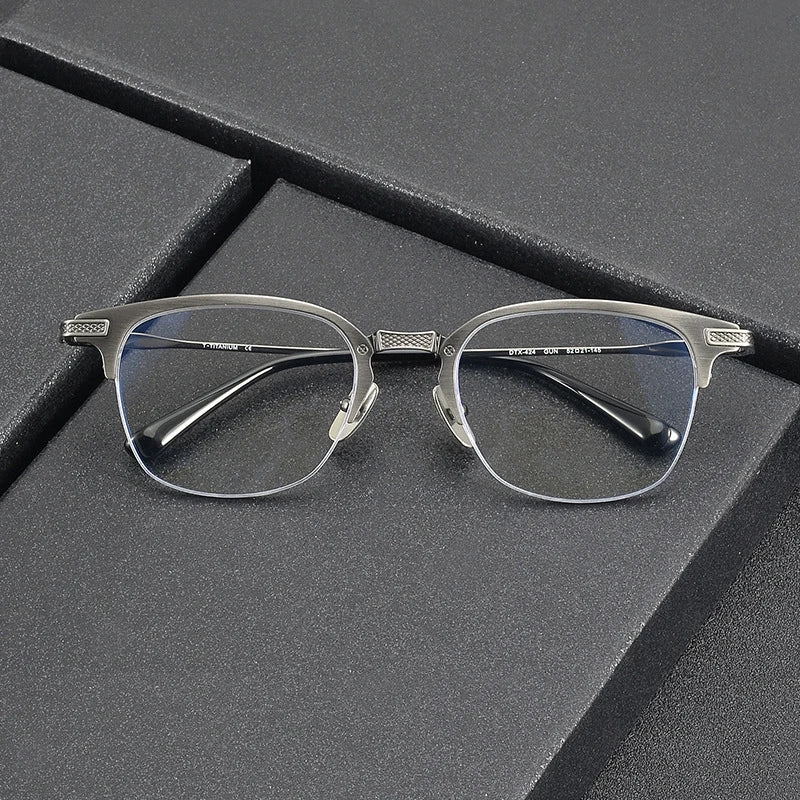 Stylish Unisex Black Titanium Semi-Rimmed Square Eyeglasses 42424 - Perfect for Work, Reading & Fashion