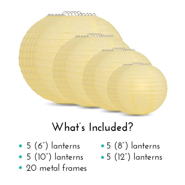 12 Pack 24 Inch Lemon Yellow Chiffon Parallel Ribbing Round Paper Lanterns for Party Decorations, Wedding Centerpieces & Home Decoration
