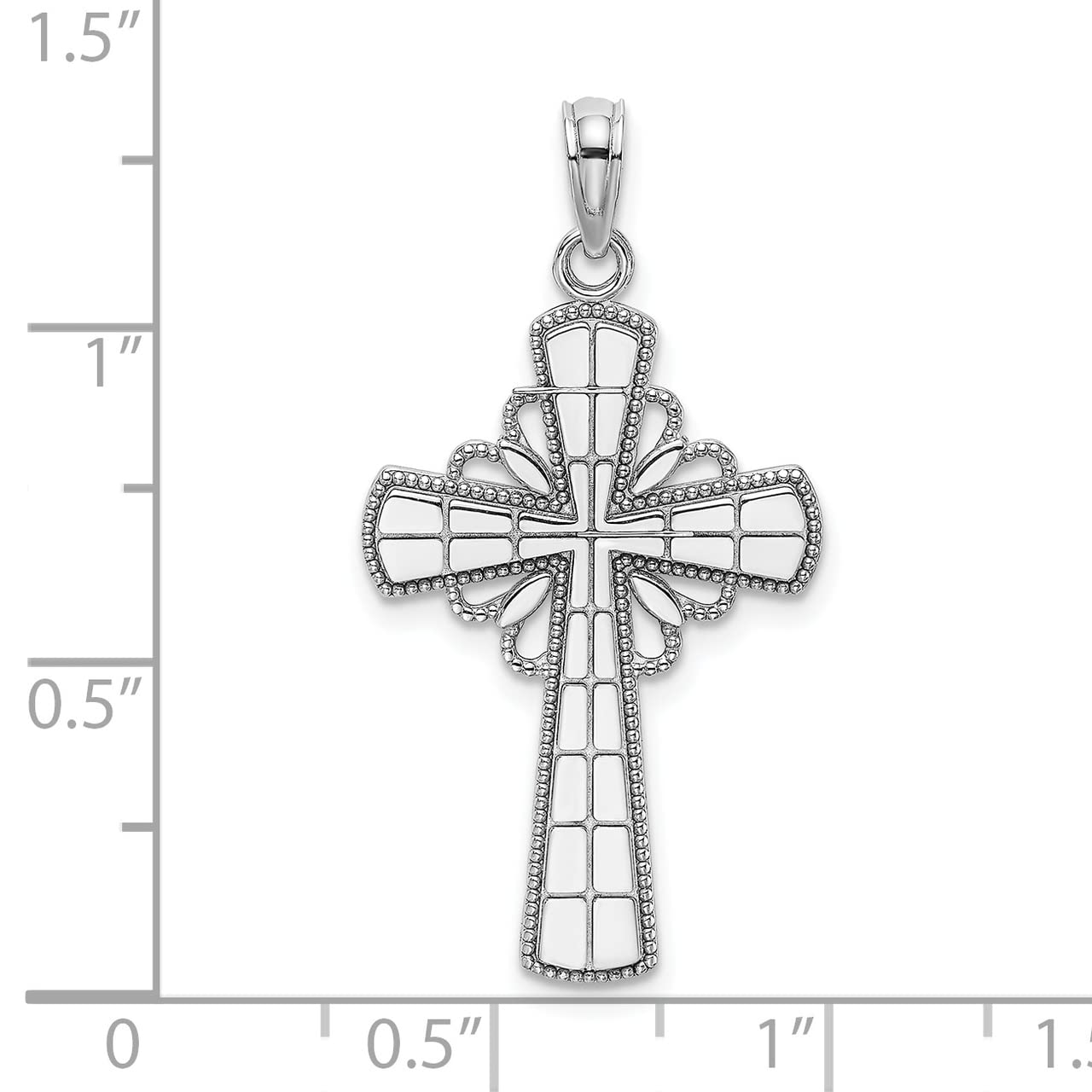14K White Gold Beaded Edge Grid Accent Cross Charm Necklace - Elegant Religious Jewelry for Women, Perfect for Gifts, Church, and Everyday Wear