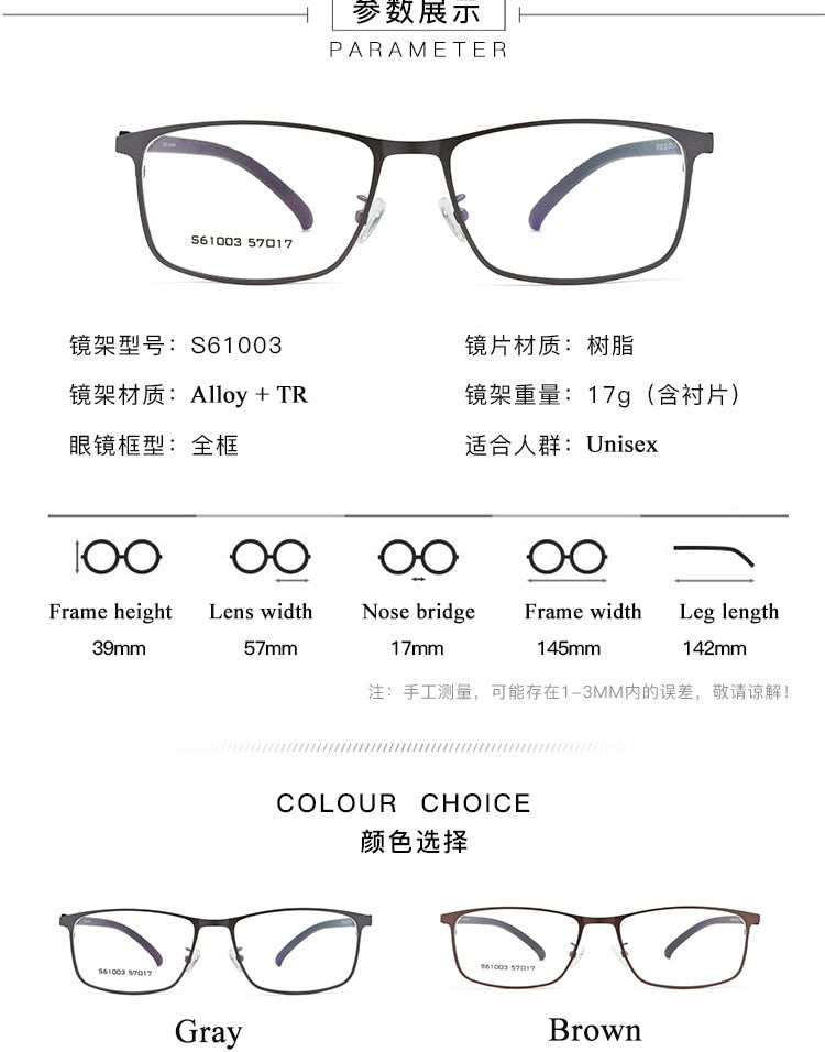 Bclear Men's Full Rim TR90 Alloy Frame Spring Hinged Eyeglasses 61003 - Lightweight & Durable Glasses for Work, Reading & Everyday Use