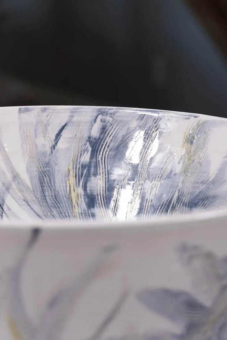 XL Stoneware Painted Impressionist Decorative Bowl #36 - Large Handcrafted Artisan Bowl for Home Decor, Centerpiece & Gift Giving | Big Bowl Series