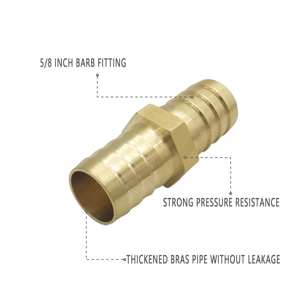 5 Pack 5/8 Inch Brass Garden Hose Repair Mender Connectors with Stainless Steel Clamps - Leakproof Water Hose Fittings for Outdoor Faucet, Sprinkler & Irrigation System