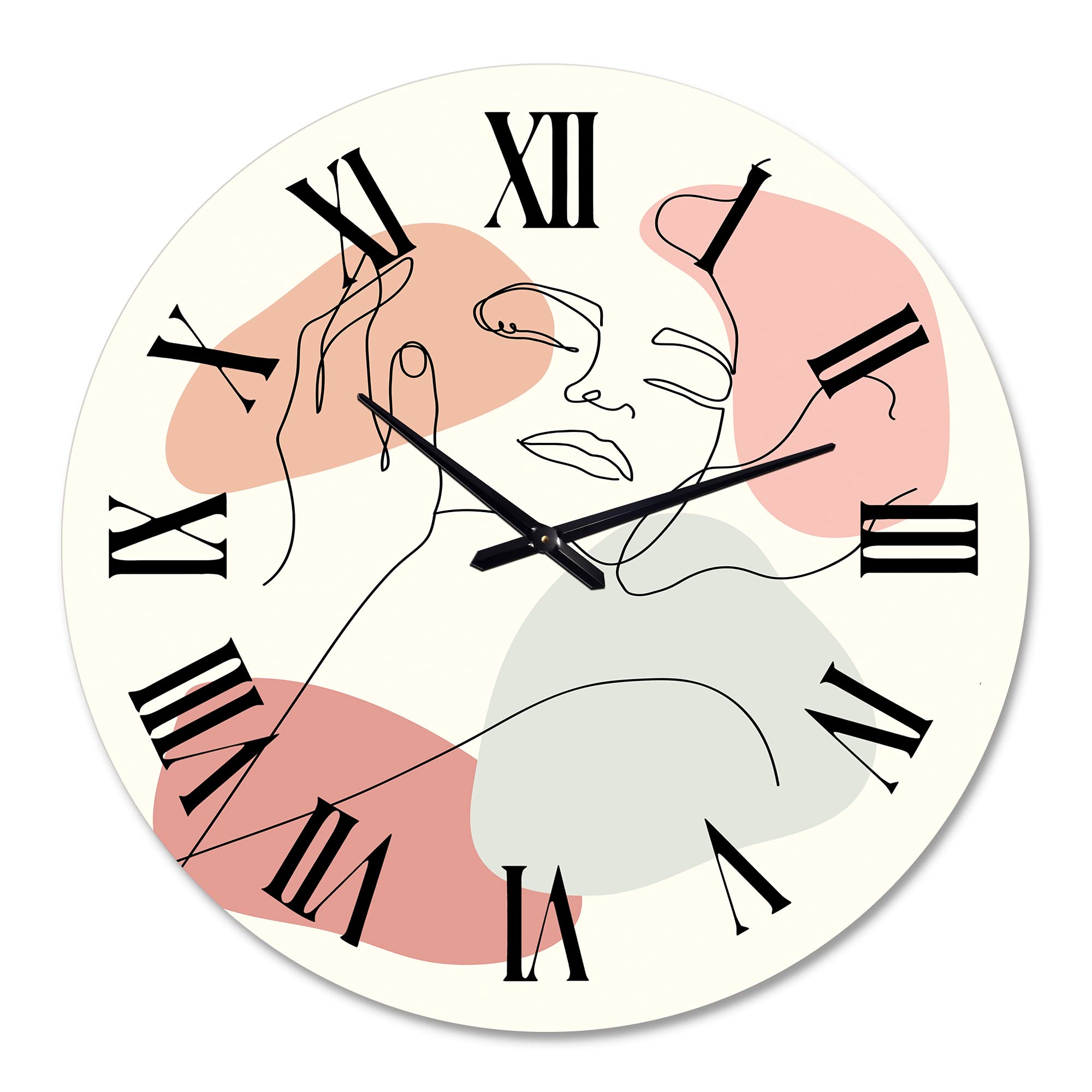 Modern Abstract Continuous Line Portrait Wall Clock - Large Fractal Art Decor for Bedroom, Living Room & Office | Silent Non-Ticking Home Décor