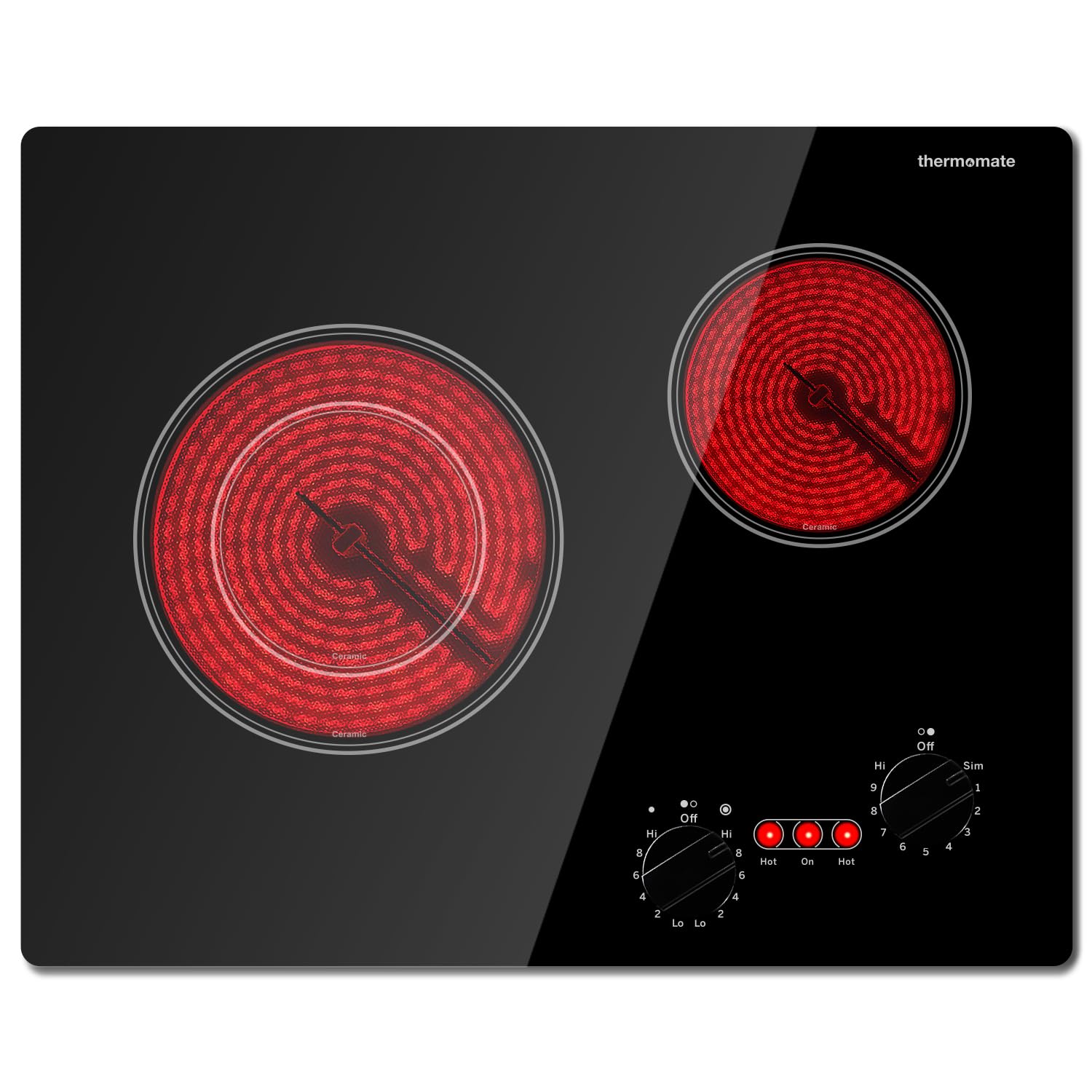ThermoMate 21 Inch Built-in Radiant Electric Cooktop - 3700W Ceramic Stove with 2 Burners, UL Certified, Knob Control, 240V - Perfect for Apartments, Small Kitchens & Modern Homes