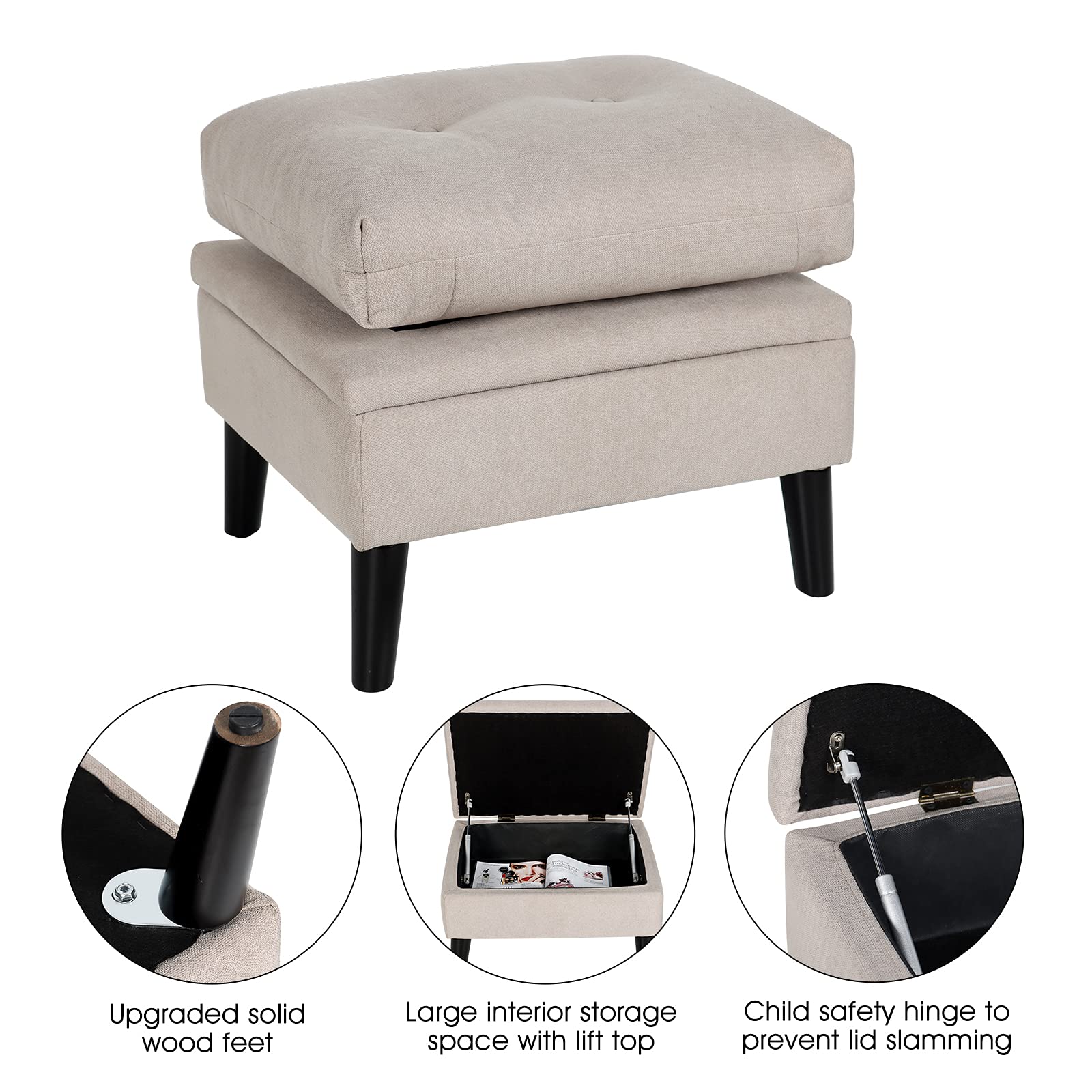 ELUCHANG Accent Chairs with Ottoman - Adjustable Backrest & Storage Footrest, Upholstered Comfy Armchair for Living Room, Bedroom - Light Grey Linen Fabric | Perfect for Reading, Relaxing & Leisure Time