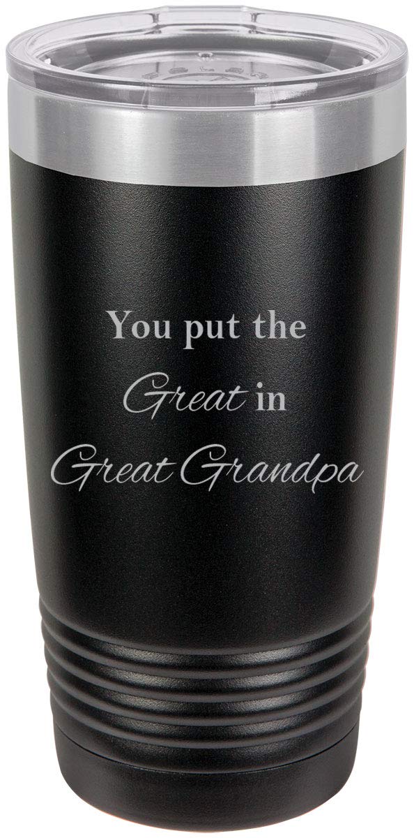 Personalized Stainless Steel Engraved Insulated Tumbler 20oz - Black Travel Coffee Mug for Dad & Grandpa - Keeps Drinks Hot/Cold for Hours - Perfect for Office, Camping & Road Trips
