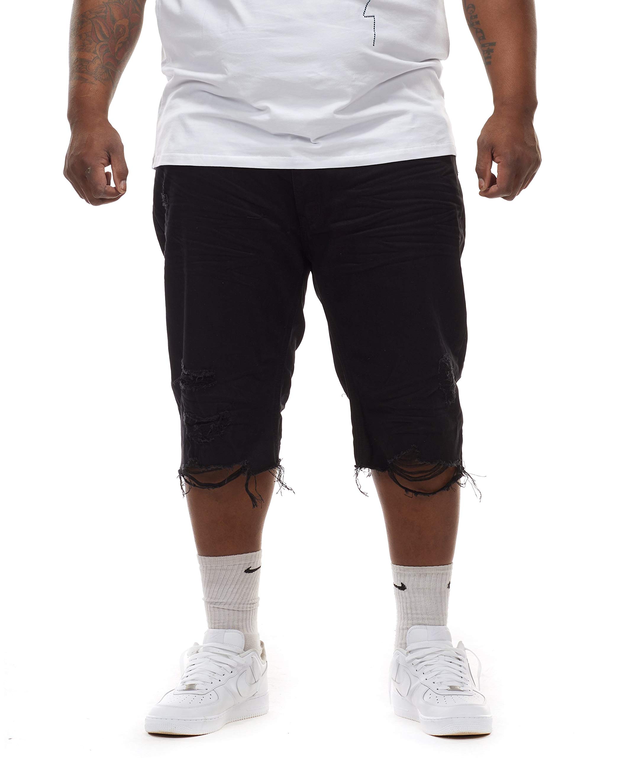 Smoke Rise Men's Rip & Repair Denim Jeans and Shorts - Distressed Stretch Denim Pants in Jet Black | Casual Streetwear for Everyday Wear