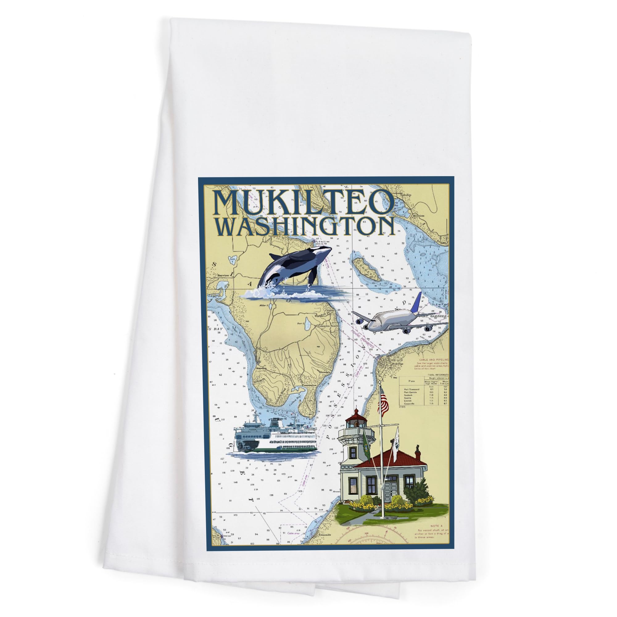 Lantern Press Mukilteo Washington Nautical Chart Tea Towel - 100% Cotton Decorative Hand Towel for Kitchen & Home Decor | Perfect for Coastal Themed Kitchens, Gifts & Beach House Decor