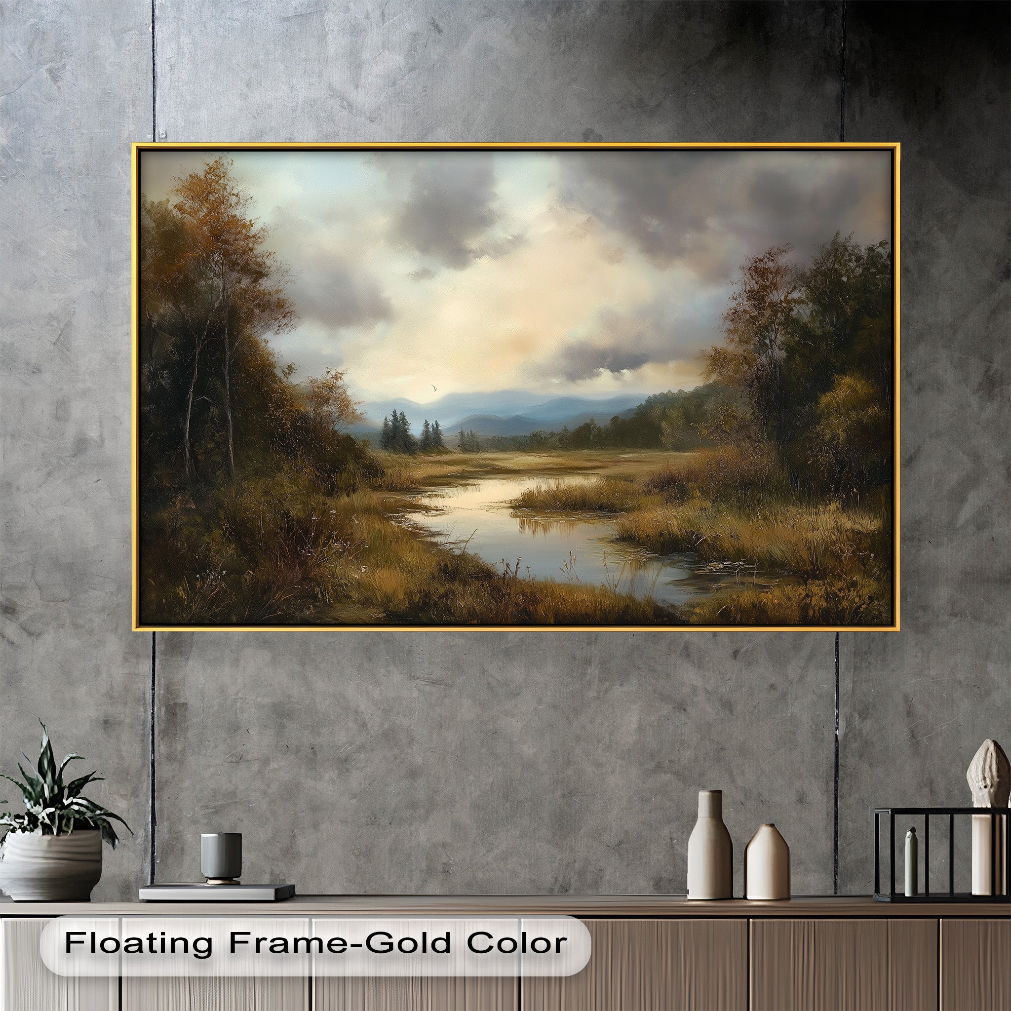 Autumn River Landscape Oil Painting - Handmade Canvas Wall Art for Living Room, Bedroom & Office Decor