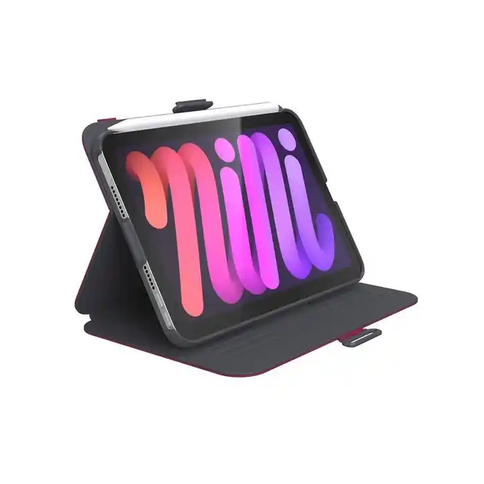 Speck Balance Folio Case for iPad Mini 6 (2021) - Protective Cover with Auto Wake/Sleep, Berry & Gray - Perfect for Work, Travel & School Use