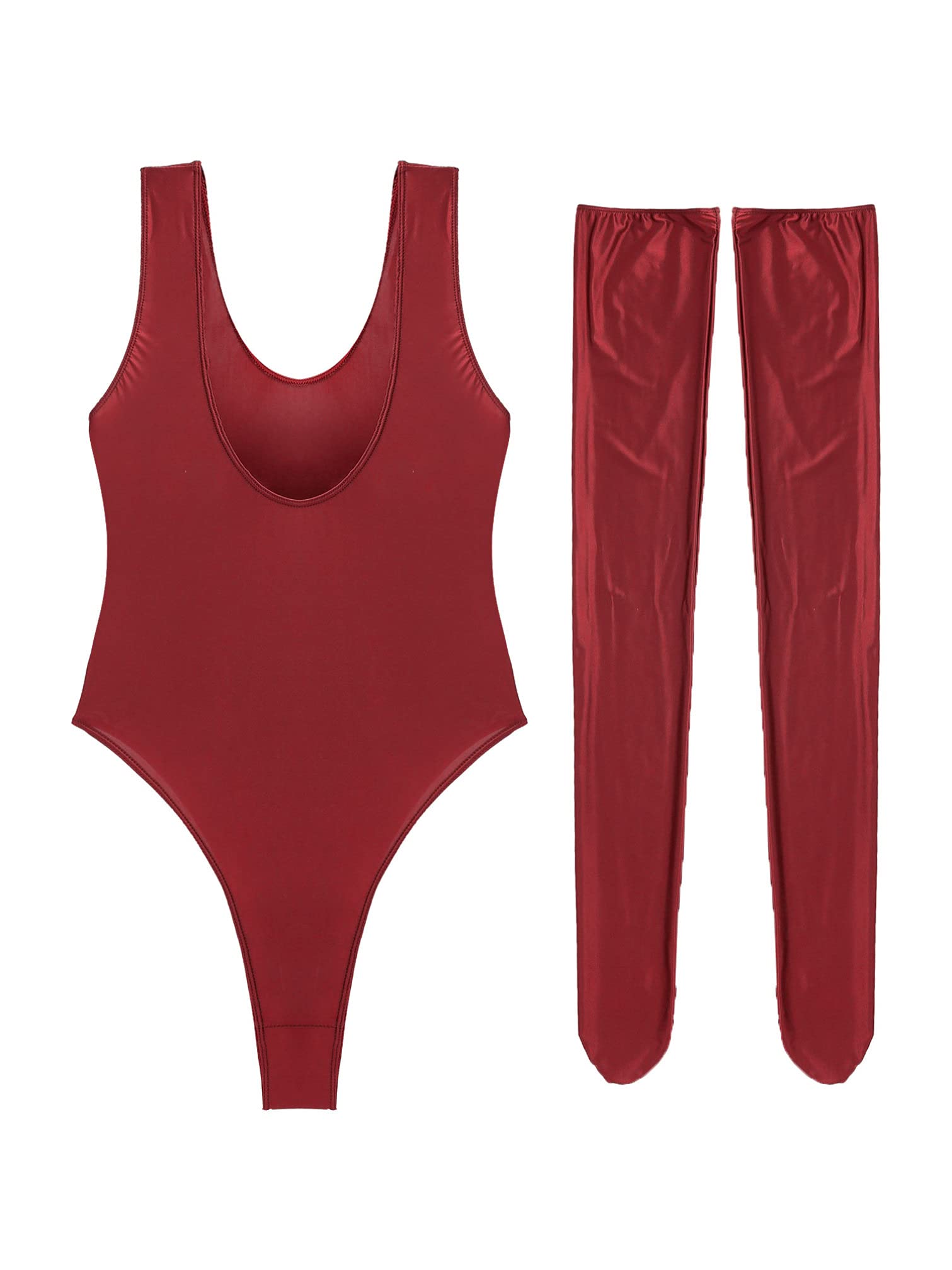 iiniim Women's Metallic Gymnastics Dance Bodysuit - Active Basic Tank Leotard with Stockings for Ballet, Yoga & Performance | Stretchy Comfort Outfit for Dance Classes & Workouts