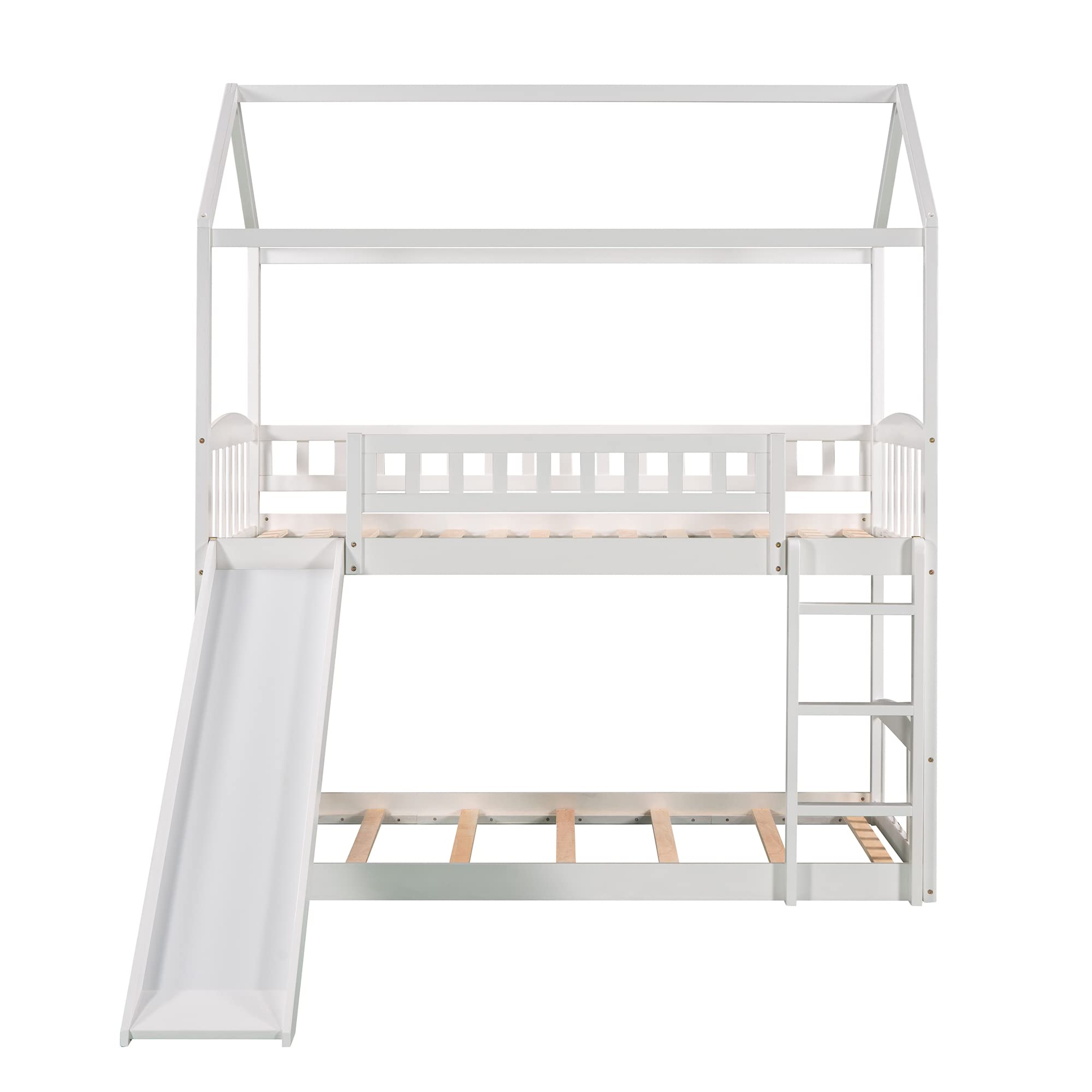 Bellemave Twin Over Twin Bunk Bed with Slide - Kids Playhouse Bunk Bed for Boys & Girls - Fun & Safe Toddler Bedroom Furniture (White) - Perfect for Small Spaces, Shared Rooms & Play Areas