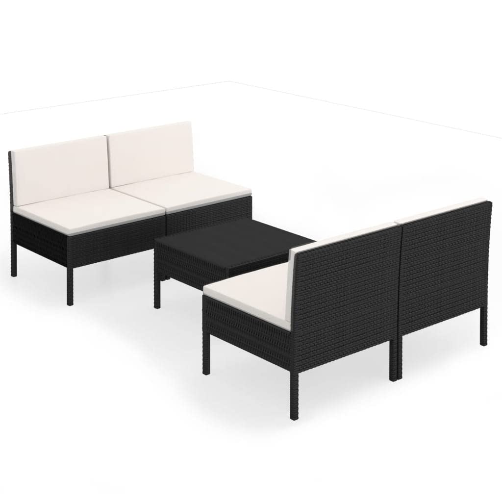 CHARMMA 5-Piece Outdoor Patio Furniture Set with Cushions - Black Poly Rattan Lounge Set for Garden, Poolside & Backyard Relaxation (31KG)