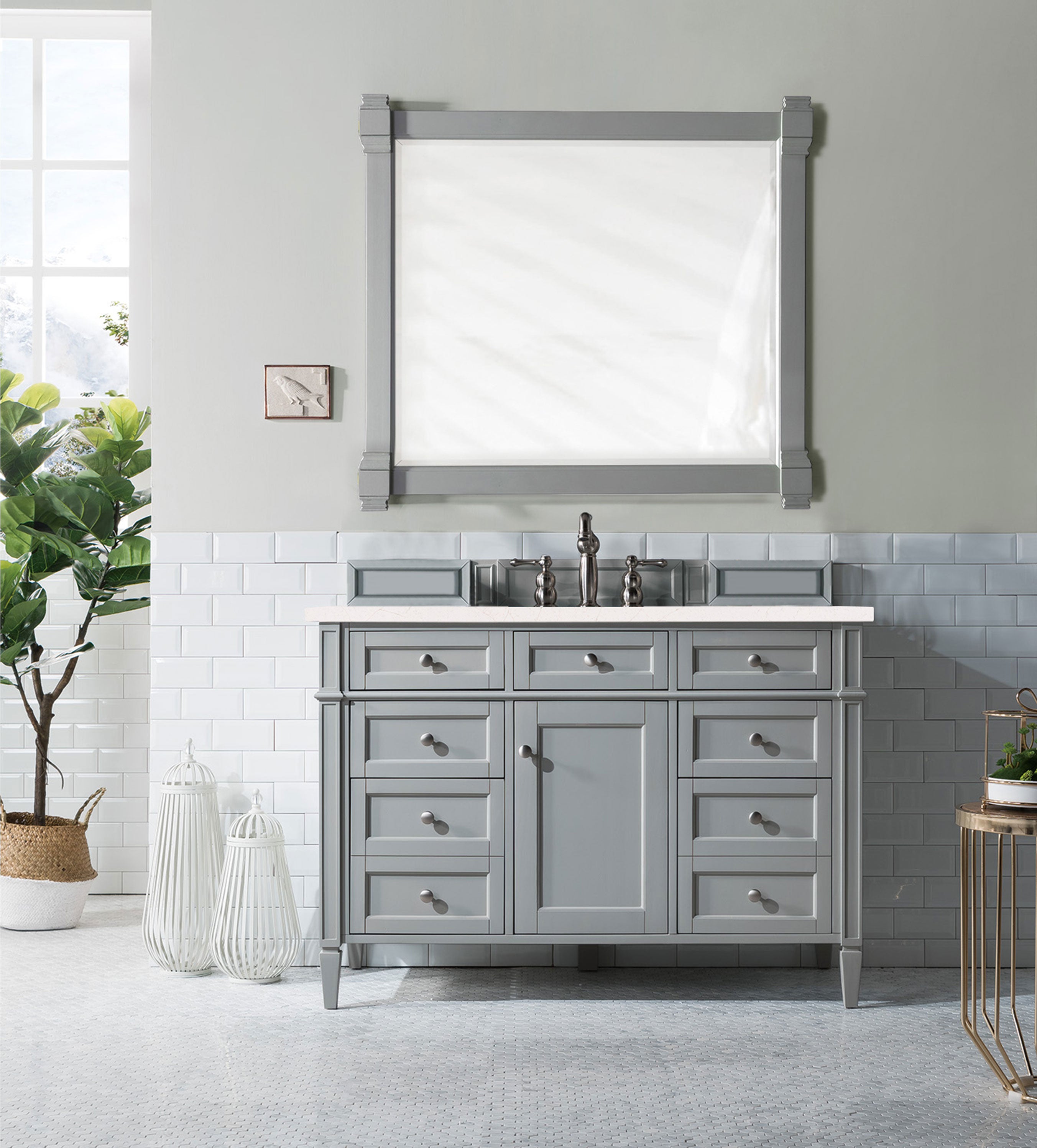 Brittany 48-Inch Urban Gray Single Bathroom Vanity with 3CM Eternal Marfil Quartz Countertop - Perfect for Modern Master Bathrooms & Powder Rooms
