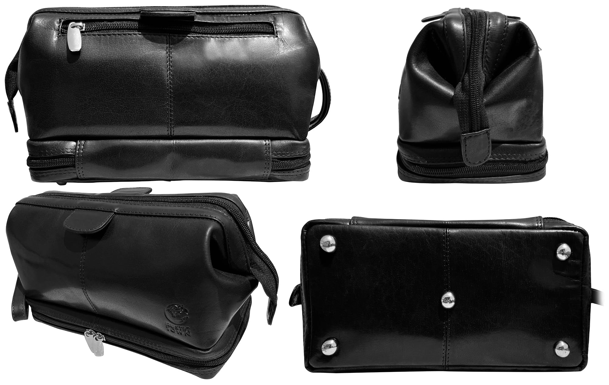 RUSTIC TOWN Genuine Leather Toiletry Bag for Men & Women - Waterproof Travel Shaving Dopp Kit, Cosmetic Makeup Organizer - Perfect for Bathroom, Shower, Gym & Vacation Essentials