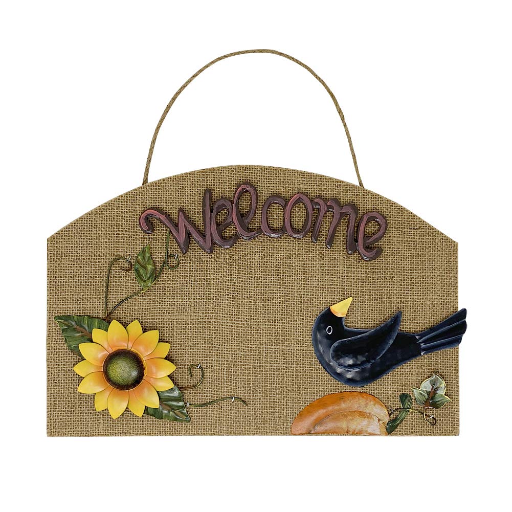 Rustic Wooden Sunflower Welcome Sign - Fall Front Door Decor for Autumn, Harvest, Thanksgiving & Halloween - 9