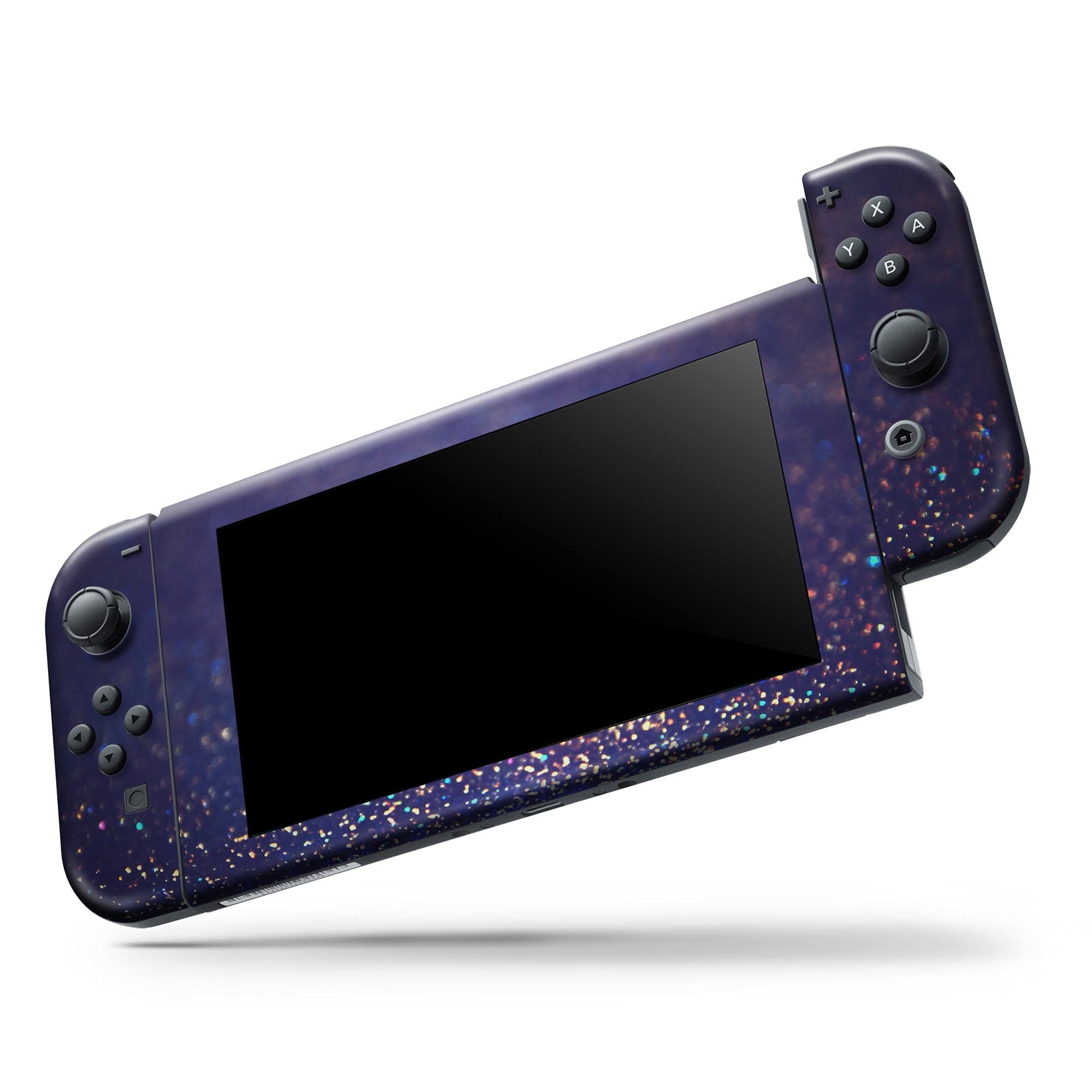 Nintendo Switch Skin Decal - Removable Protective Vinyl Wrap Cover Compatible with Switch Console - Deep Blue with Gold Shimmering Orbs Design - Perfect for Gaming Protection & Customization