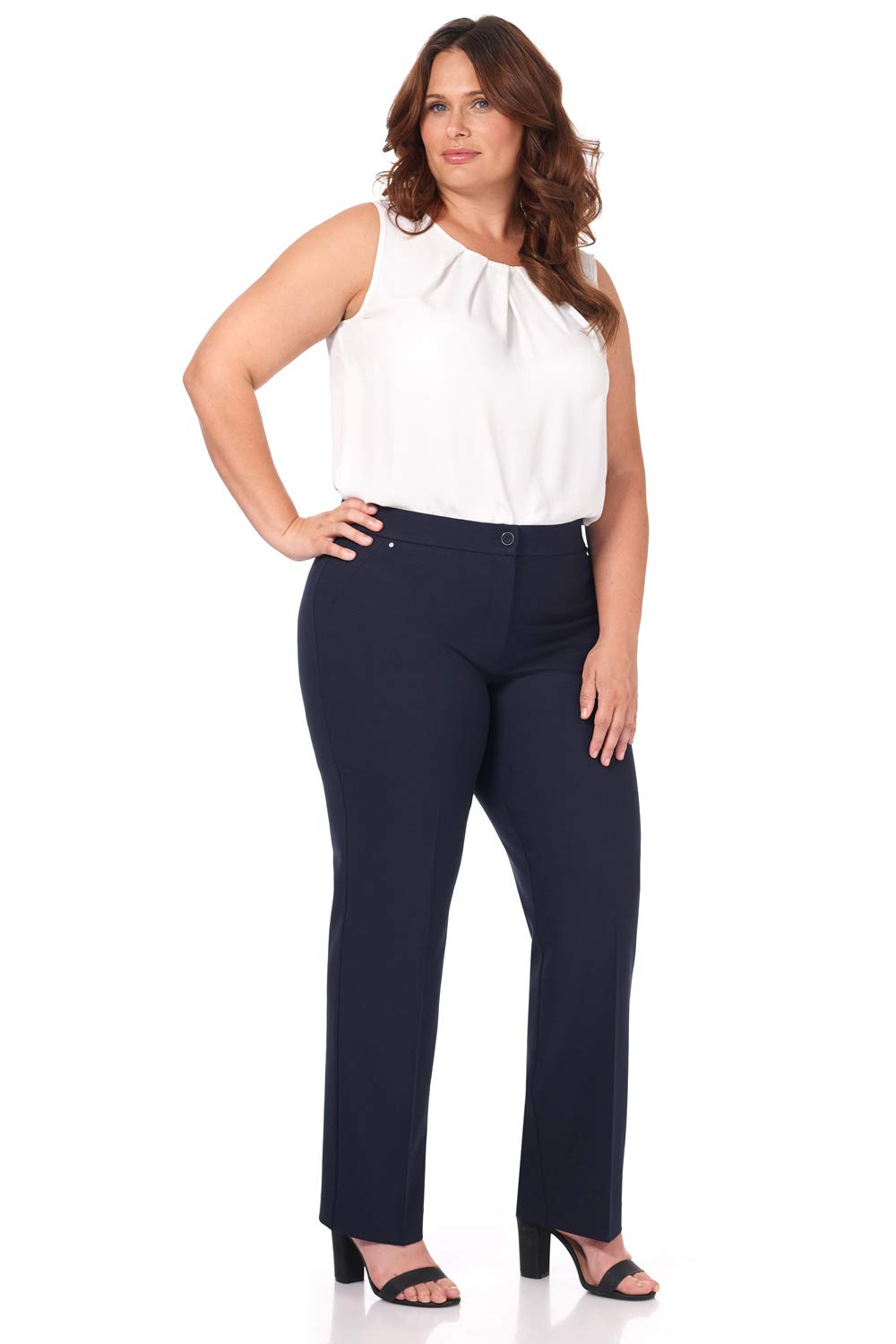 Rekucci Plus Size Straight Leg Pants for Curvy Women - Office to Dinner Transition - Comfortable Work Pants & Elegant Evening Wear