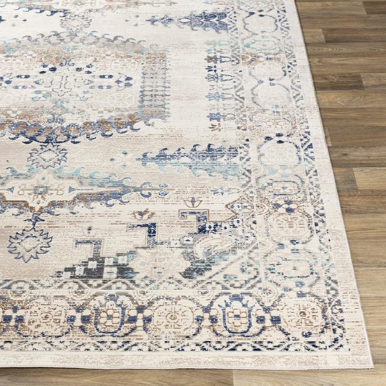 Mark&Day 3x5 Traditional Aqua Area Rug - Soft Blue & White Carpet for Living Room, Bedroom, Kitchen - Non-Slip 2'7