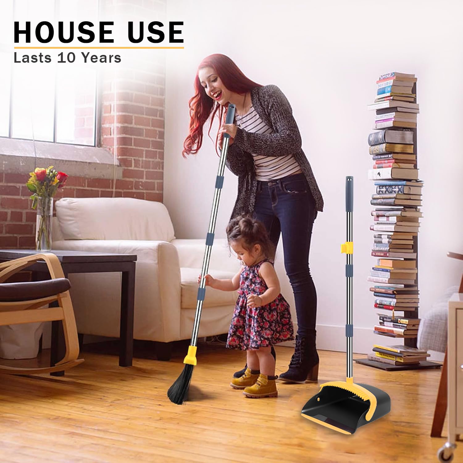 Upgraded Broom and Dustpan Set with 51