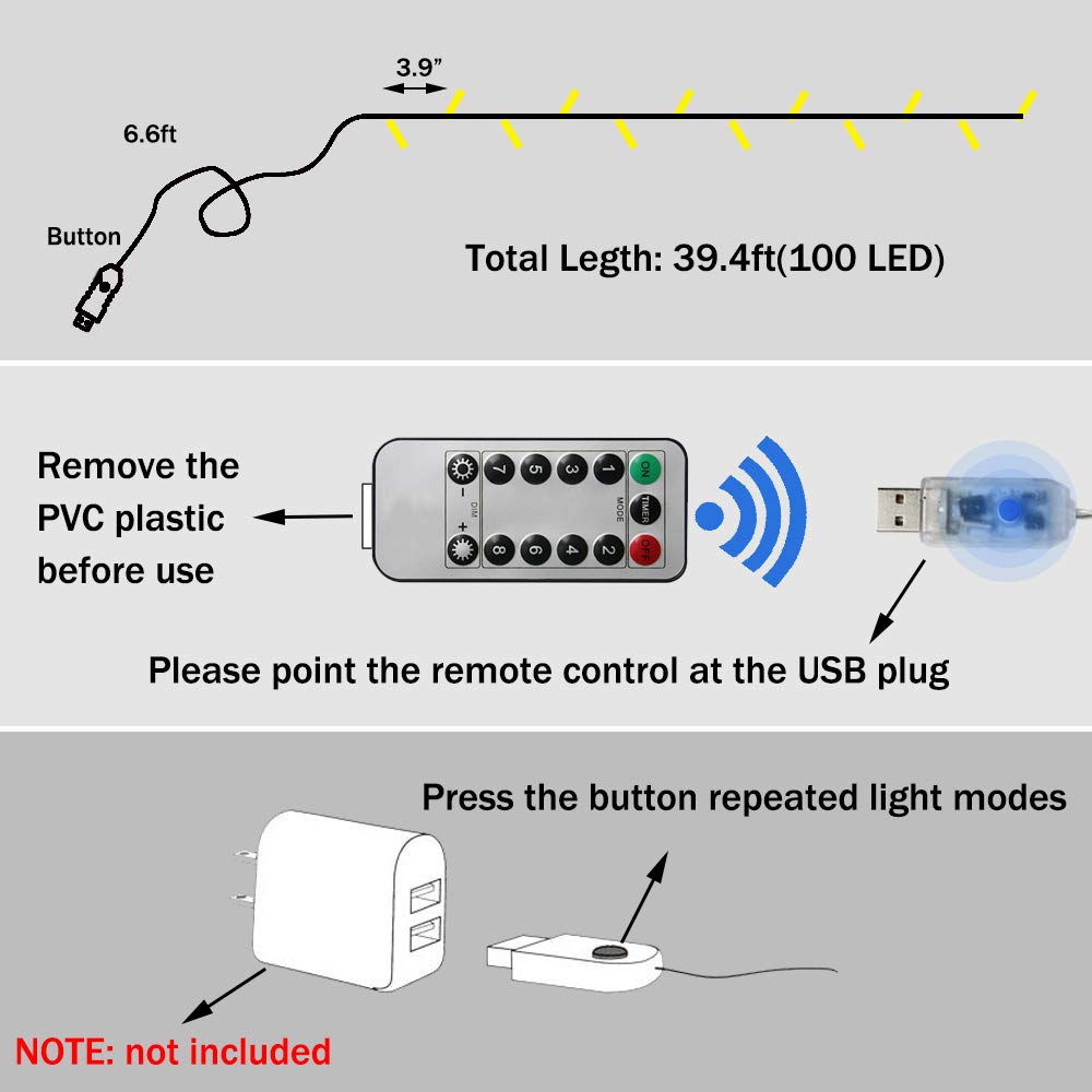 100 LED Red String Lights with Remote Control - 39.4ft USB Fairy Lights for Christmas Tree, Bedroom, Wedding & Party Decorations | Perfect for Holiday, Indoor & Outdoor Decoration