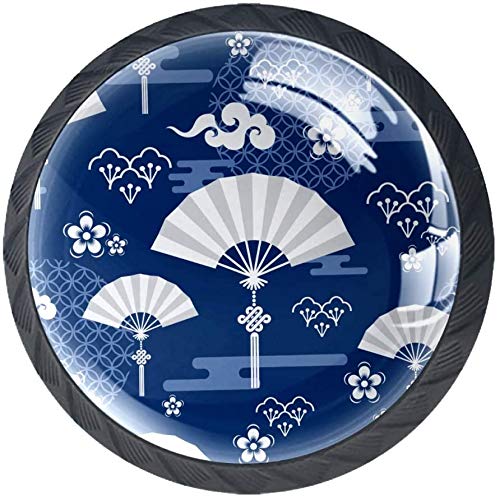 Japanese Chinese Floral Cloud Cabinet Knobs - 4 Pack Asian Style Drawer Pulls for Kitchen, Dresser, Wardrobe, Bathroom & Office - Elegant Home Decor Upgrade
