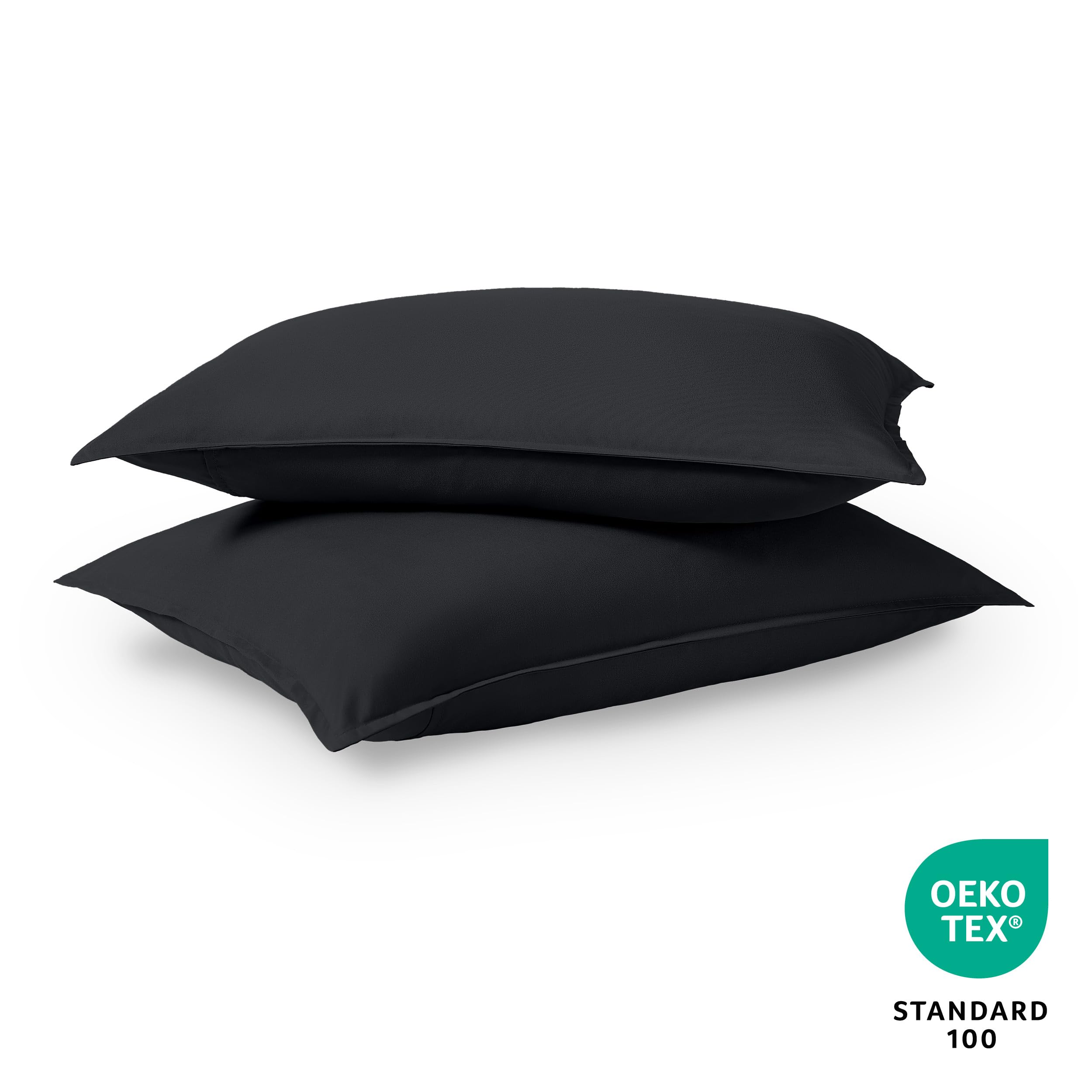Bare Home King Pillow Sham Covers - Set of 2 Ultra-Soft 1800 Thread Count Microfiber Pillowcases - Double Brushed Luxury Bedding for King Size Pillows (Black) - Perfect for Master Bedroom, Guest Room & Hotel Style Decor
