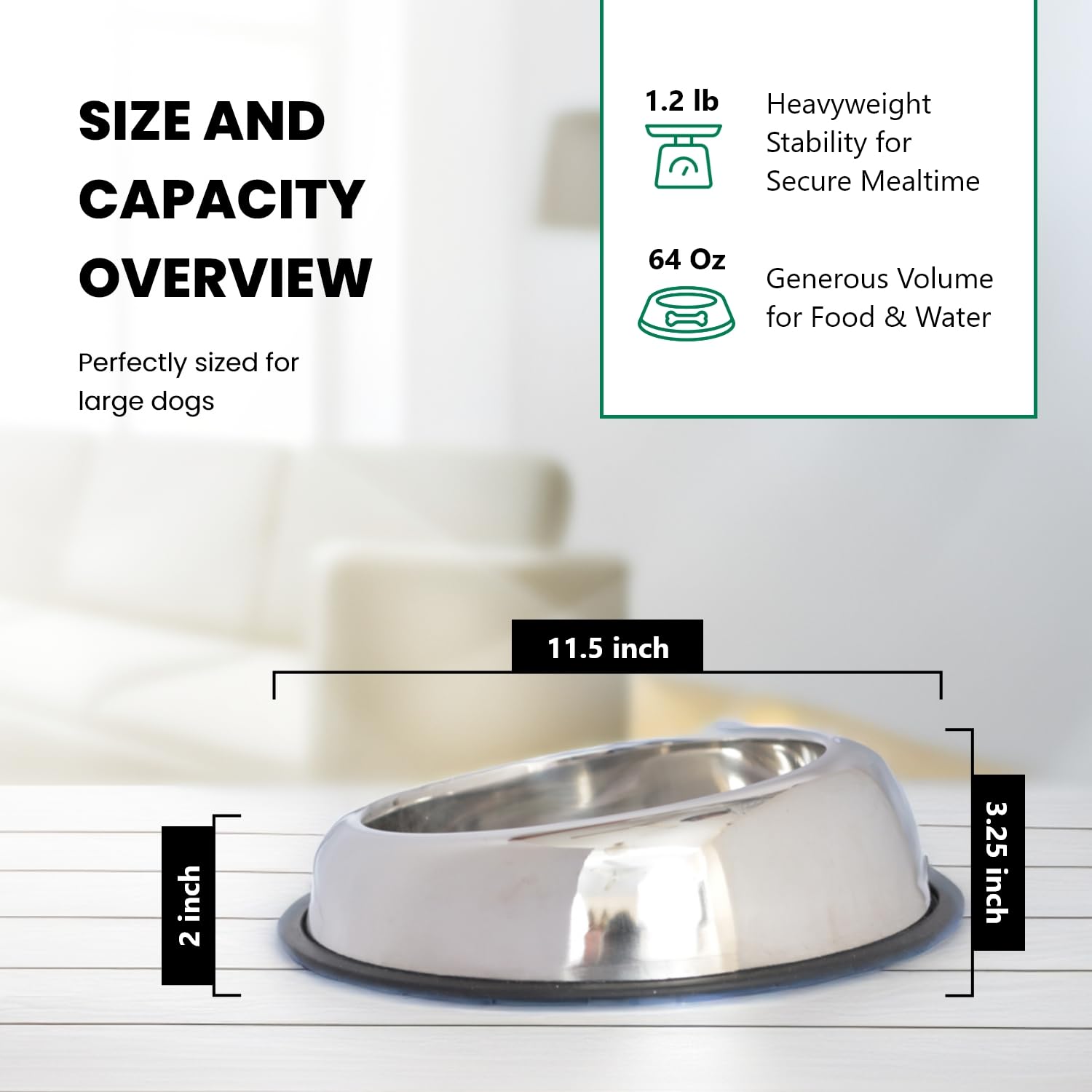 ICONIC PET 8 Cup/64 Oz Non-Slip Stainless Steel Pet Bowls - Heavy Duty High Back Design for Dogs & Cats - 2 Pack with Removable Anti-Skid Rubber Base - Dishwasher Safe Food & Water Bowls - Perfect for Indoor/Outdoor Feeding Stations