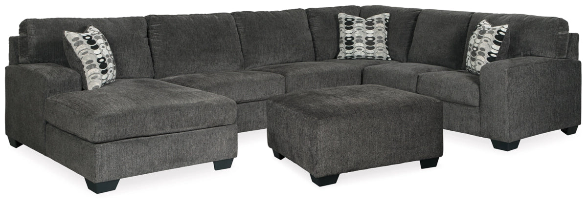 Ballinasloe 3-Piece Grey Sectional Sofa Set with Ottoman & Chaise Lounge | Modern Living Room Furniture for Small Spaces | Perfect for Apartments, Condos and Cozy Family Gatherings