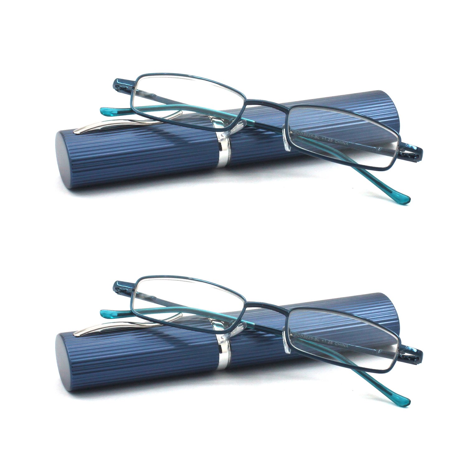 Ultra Slim Compact Lightweight Tube Reading Glasses with Portable Clip Aluminum Case - Perfect for Travel, Reading & Everyday Use