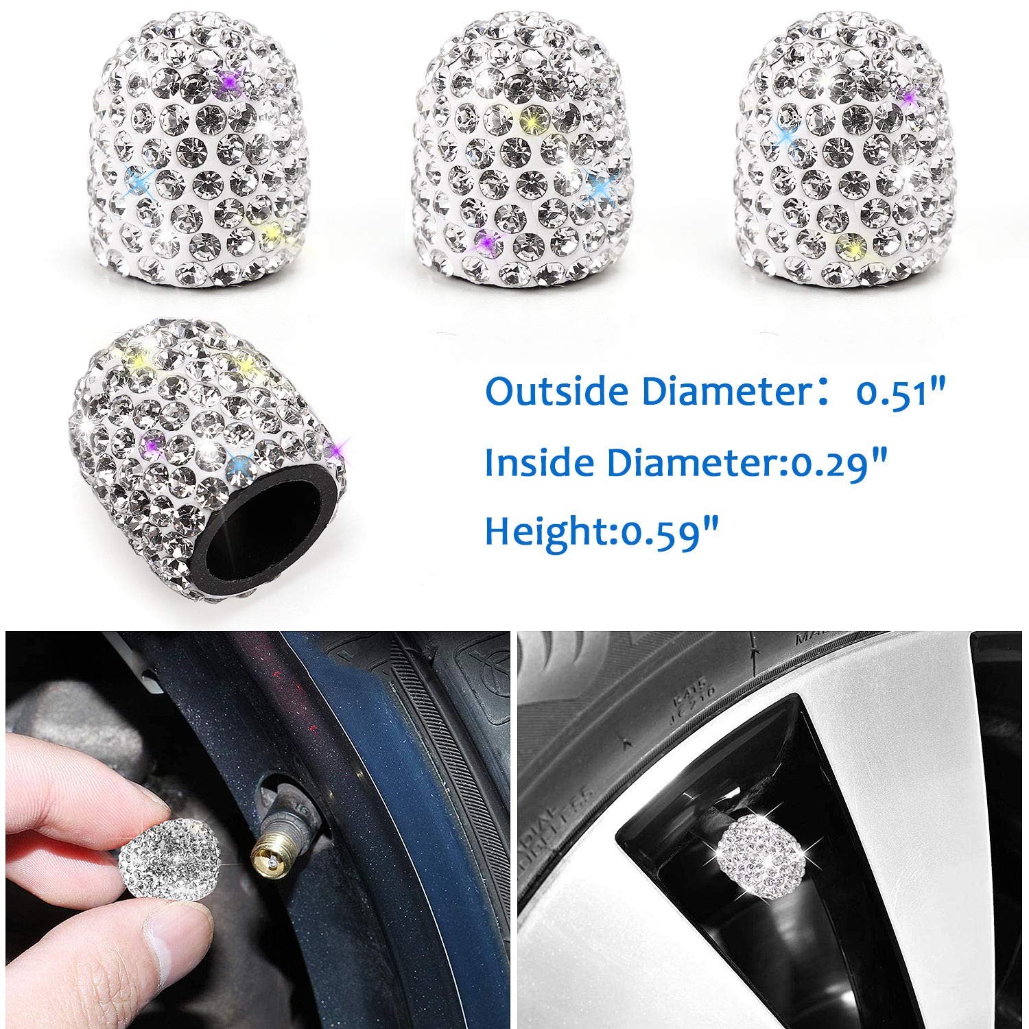 Stylish Bling Car Accessories Set for Women - Diamond Headrest Covers, Dual USB Charger, Backseat Hooks, Cup Holder & Tire Valve Caps (White) | Perfect Gift for Car Lovers & Fashionable Drivers