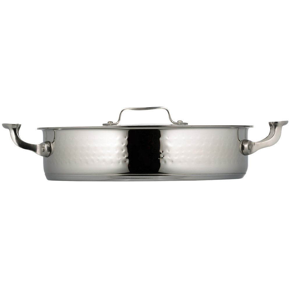 Bon Chef 60030HF 6 Qt. Hammered Stainless Steel Brazier Pot with Lid - Perfect for Soups, Stews & Pasta Cooking in Professional & Home Kitchens