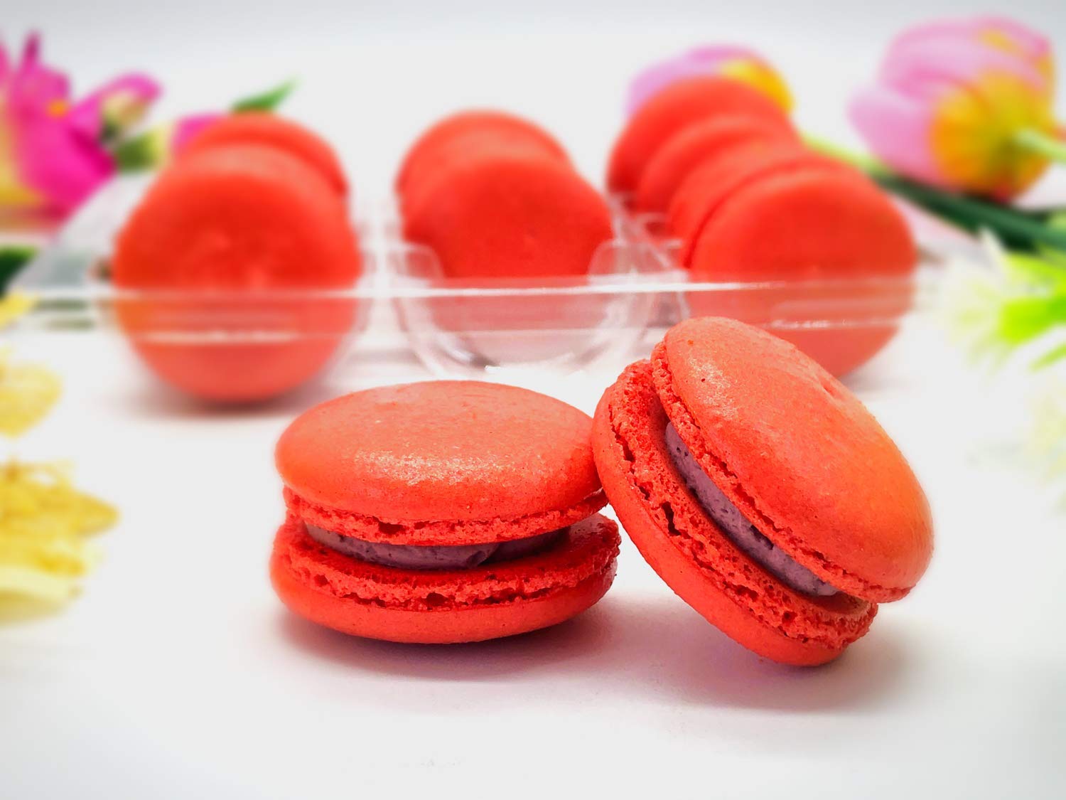 12 Pack Gluten Free Strawberry Cherry Macarons - Delicious French Cookies for Parties, Gifts & Dessert Platters
