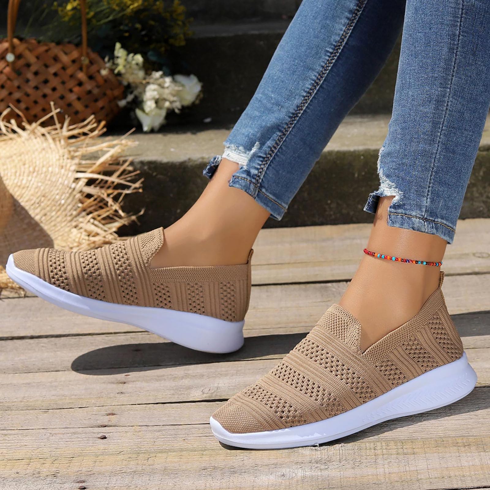 Elegant White Platform Trainers for Women - Breathable Mesh Hiking & Running Shoes for Outdoor & Gym