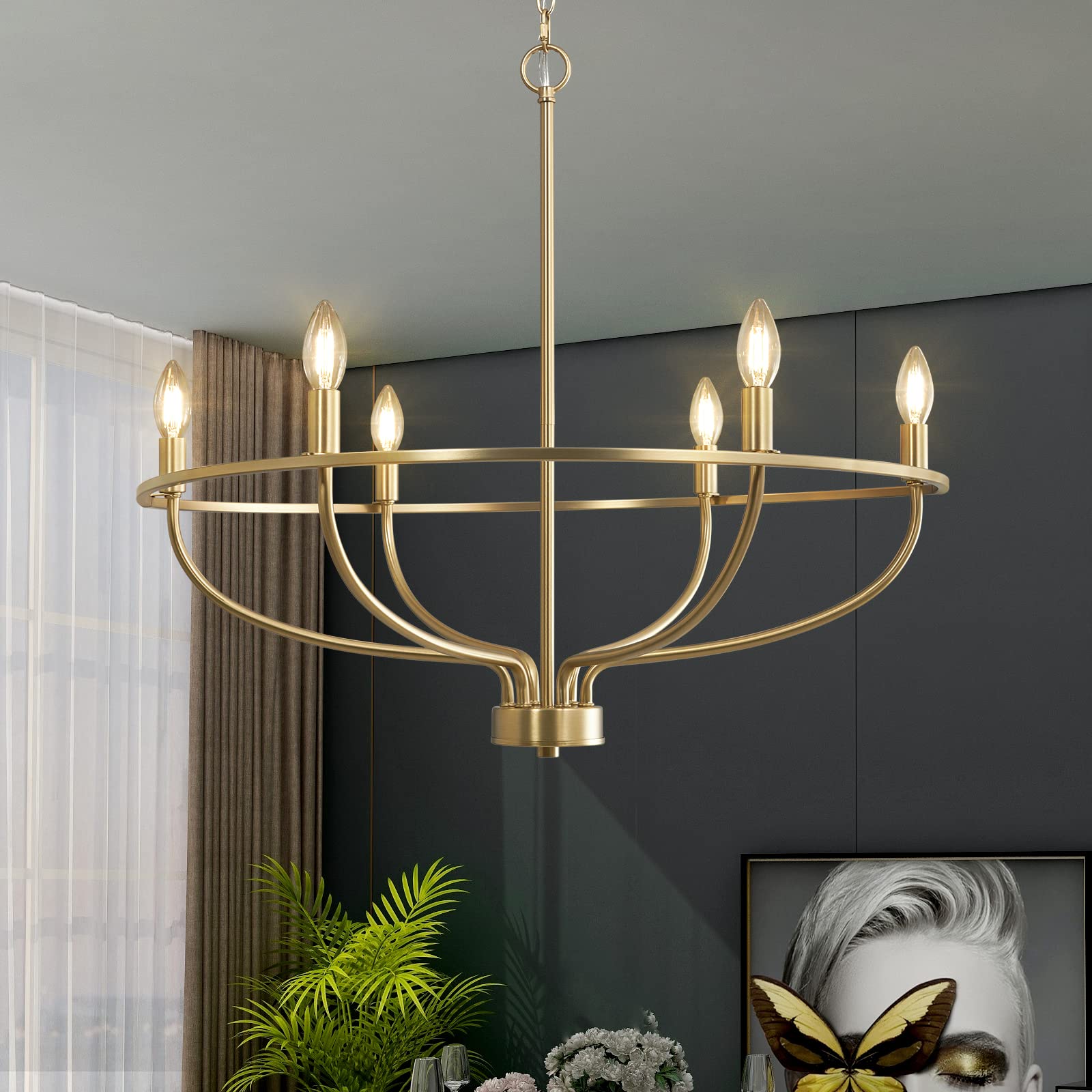 6-Light Gold Chandelier - Brushed Gold Ceiling Light Fixture for Dining Table, Bedroom, Hallway, Entryway - 29