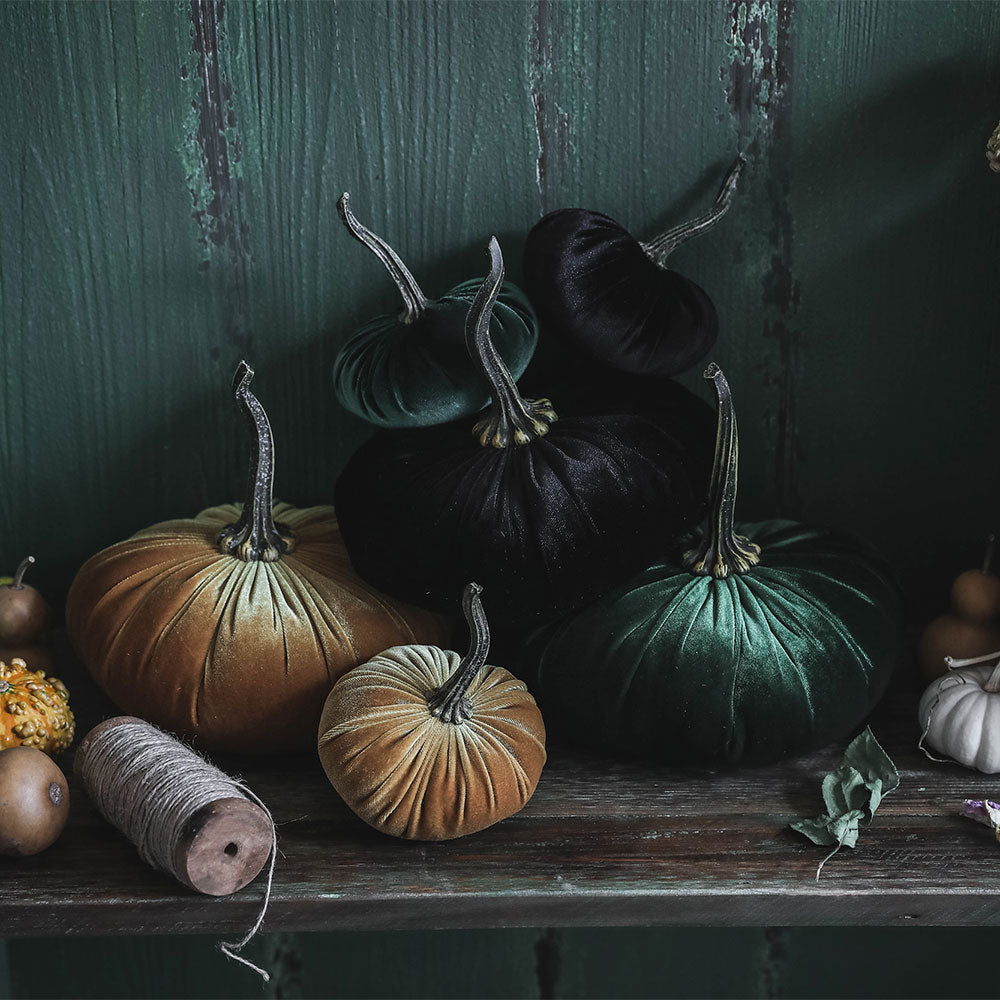 Luxury Velvet Pumpkin Decor for Fall - Elegant Autumn Home Decor, Thanksgiving & Halloween Table Centerpiece, Seasonal Mantel Display