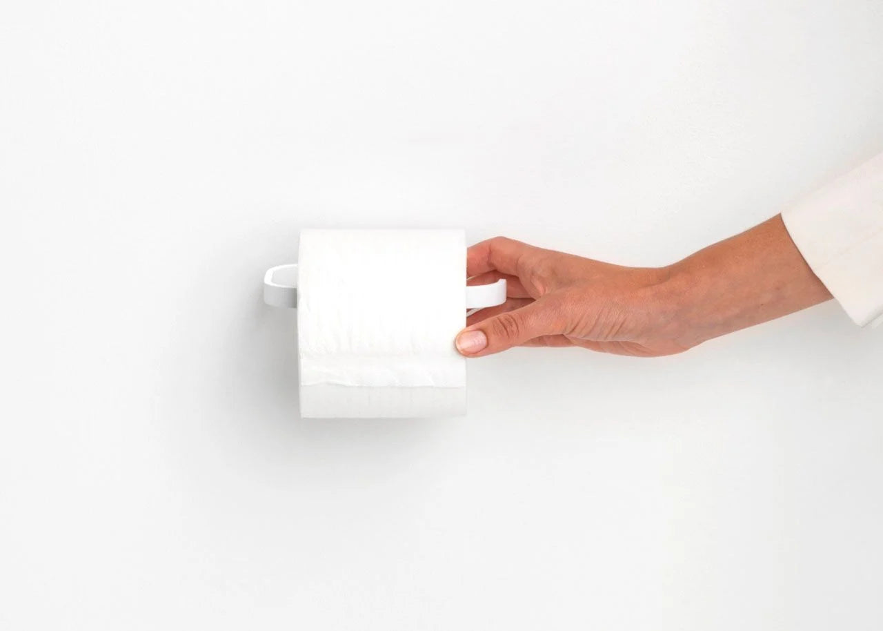MindSet Toilet Paper Holder - Modern White Bathroom Tissue Roll Stand - Perfect for Home, Office, and RV Use