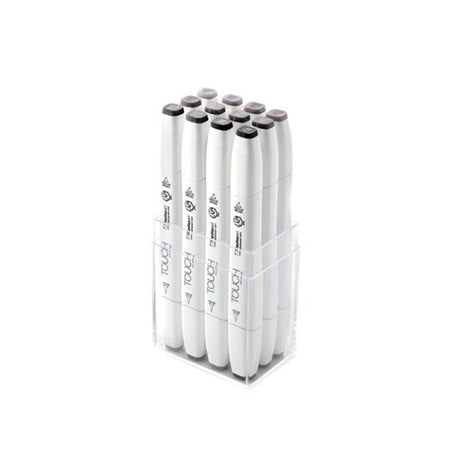 12-Piece Touch Twin Brush Marker Set - Warm Grey Tones for Calligraphy, Hand Lettering & Art Projects | Premium Dual-Tip Markers for Artists & Designers