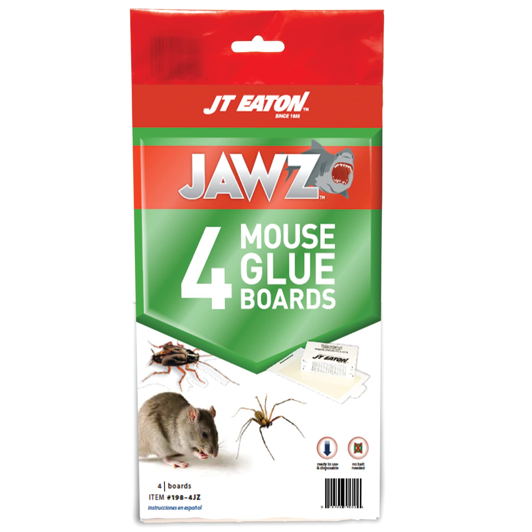 JT Eaton Jawz Mouse & Insect Glue Trap 198-4JZ – Non-Toxic, No-Mess Sticky Traps for Indoor & Outdoor Pest Control – Ideal for Homes, Kitchens, Garages, and Basements